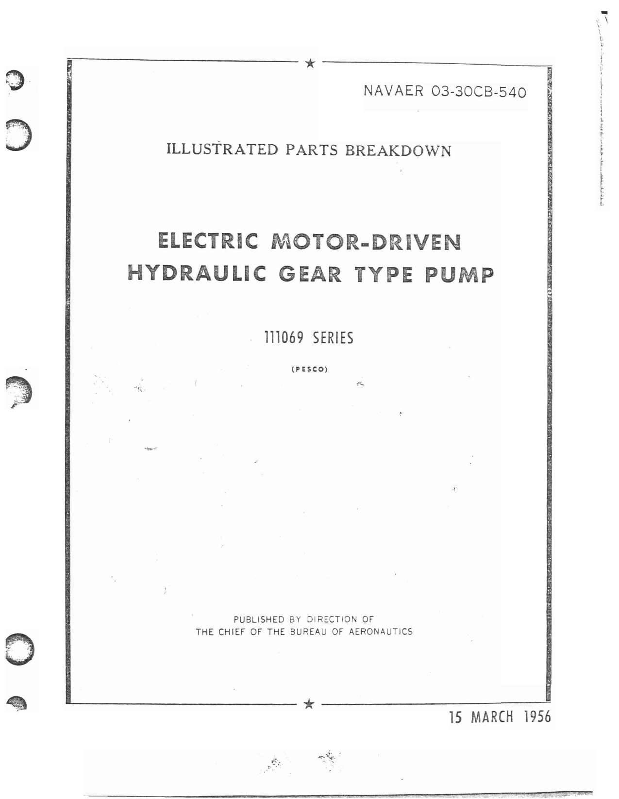 Sample page 1 from AirCorps Library document: Illustrated Parts Breakdown for Electric Motor-Driven Hydraulic Gear Type Pump - 111069 Series 