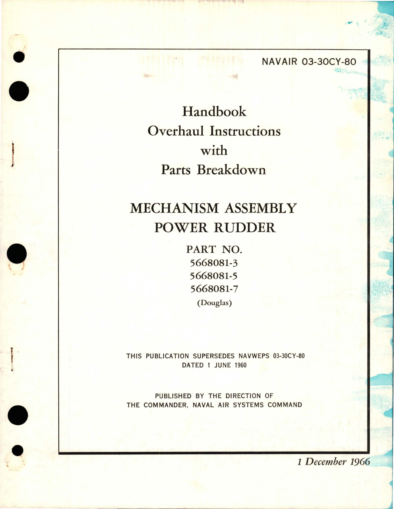 Sample page 1 from AirCorps Library document: Overhaul Instructions with Parts for Mechanism Assembly Power Rudder - Parts 5668081-3, 5668081-5, and 5668081-7