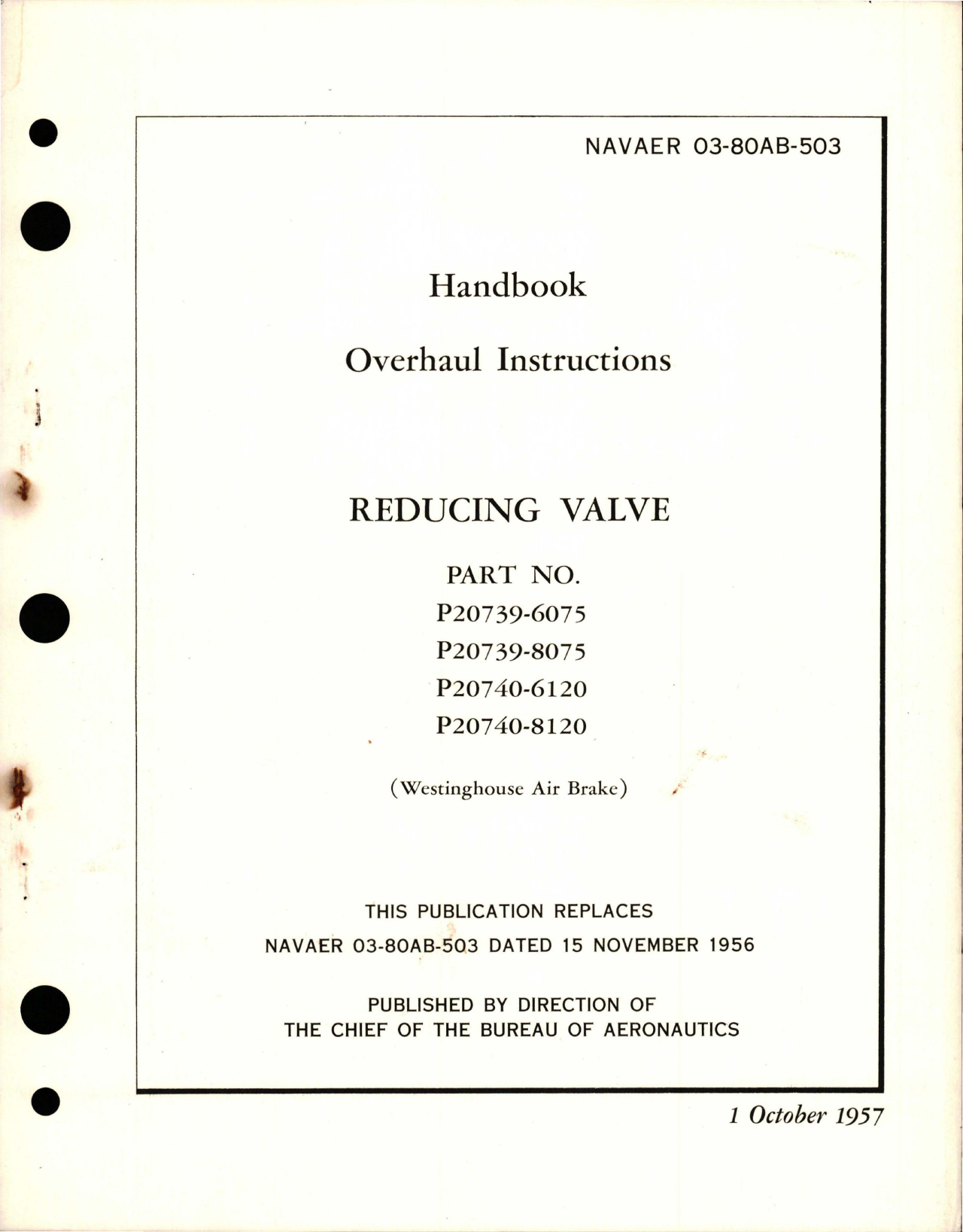 Sample page 1 from AirCorps Library document: Overhaul Instructions for Reducing Valve