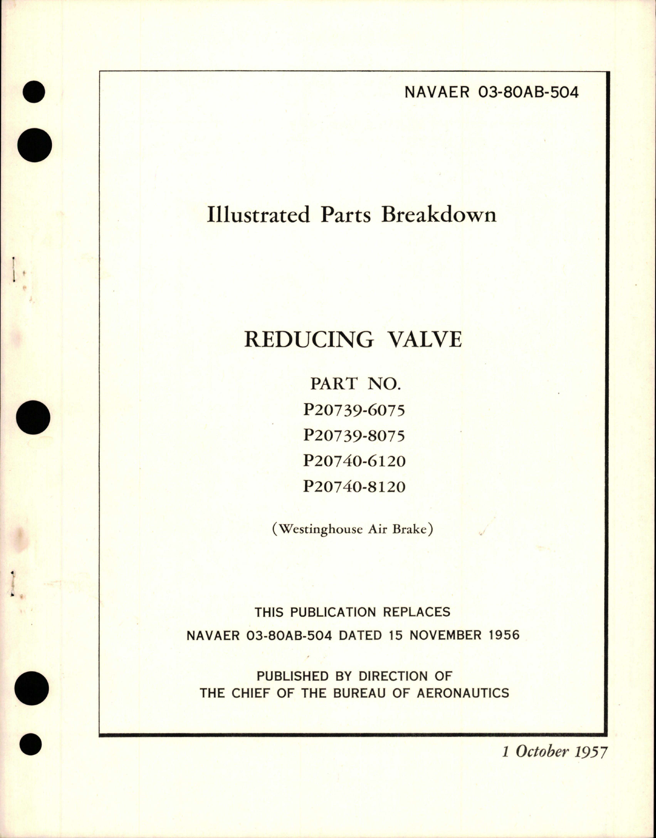 Sample page 1 from AirCorps Library document: Illustrated Parts Breakdown for Reducing Valve 