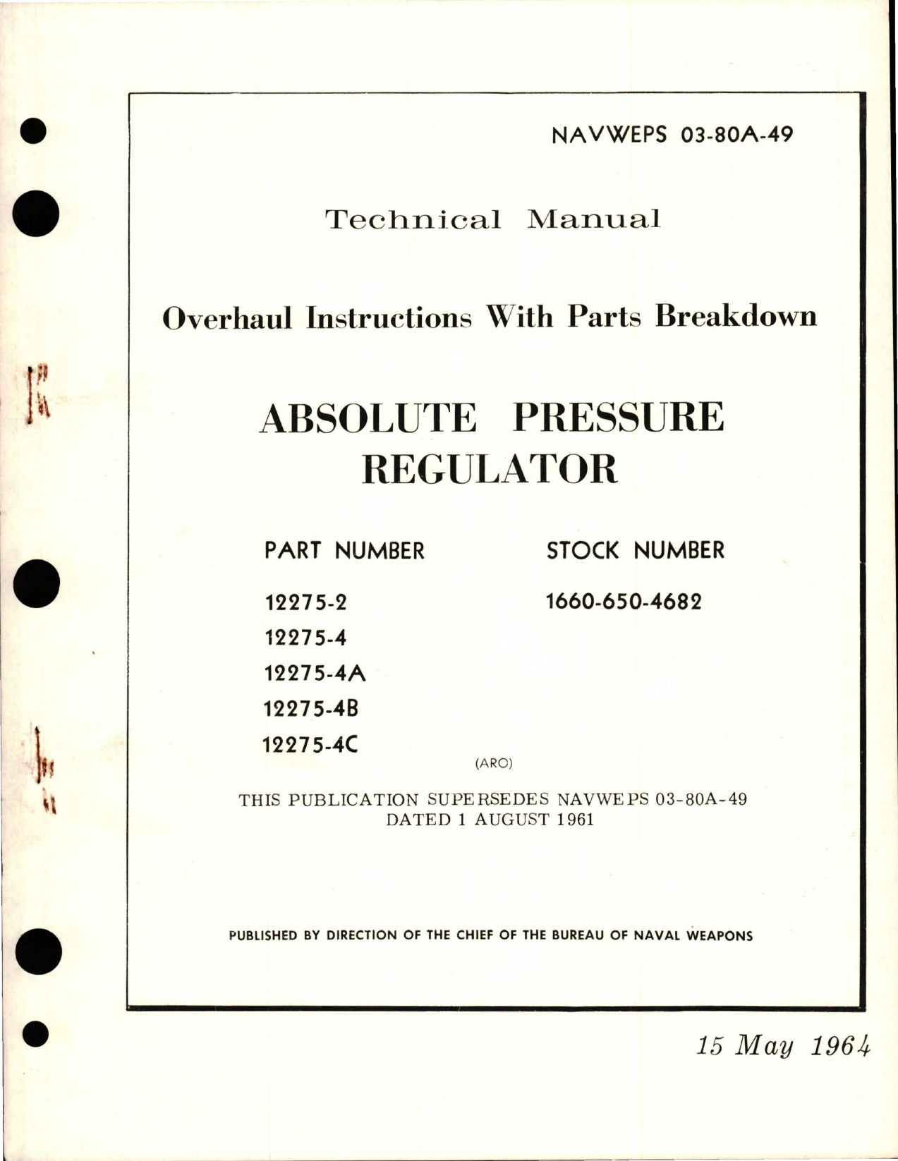 Sample page 1 from AirCorps Library document: Overhaul Instructions with Parts Breakdown for Absolute Pressure Regulator