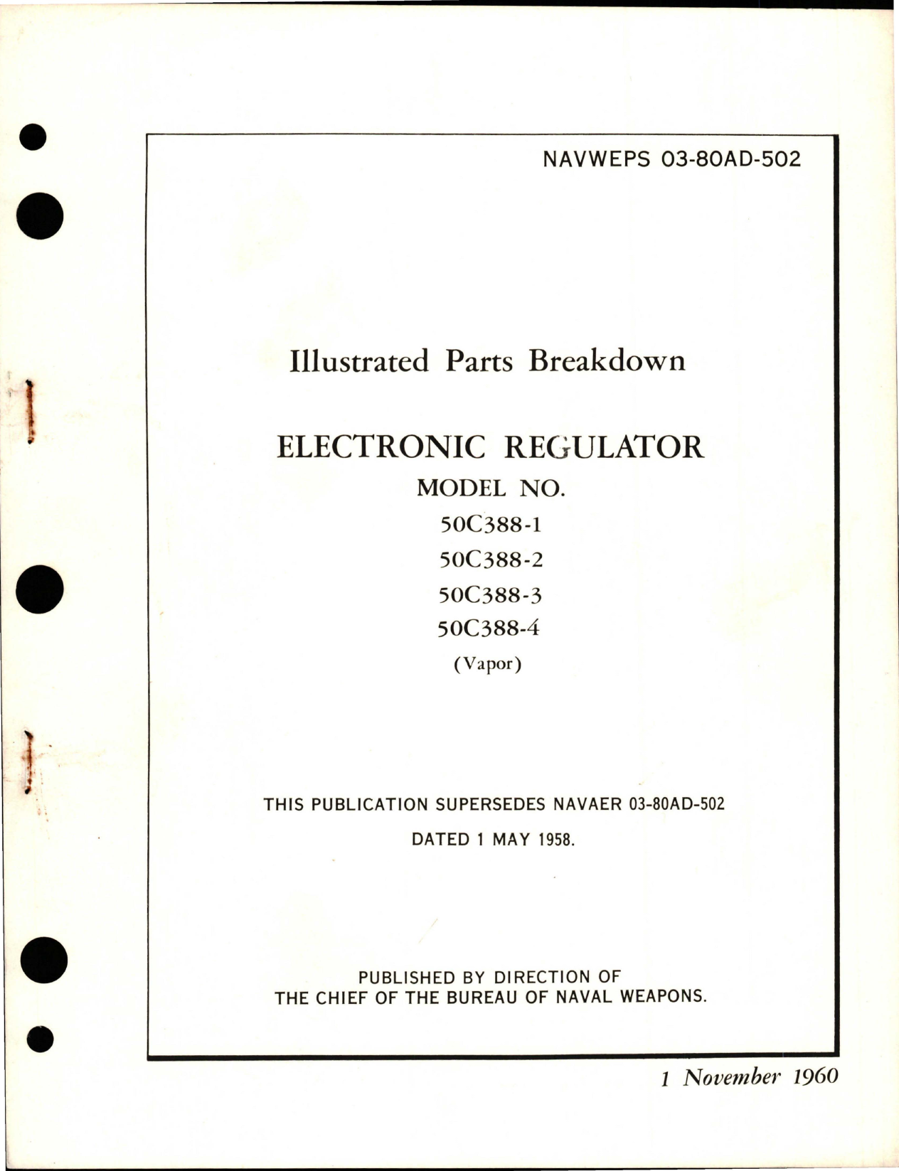 Sample page 1 from AirCorps Library document: Illustrated Parts Breakdown for Electronic Regulator