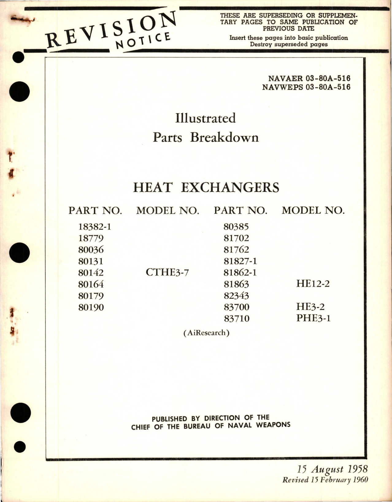 Sample page 1 from AirCorps Library document: Illustrated Parts Breakdown for Heat Exchangers 