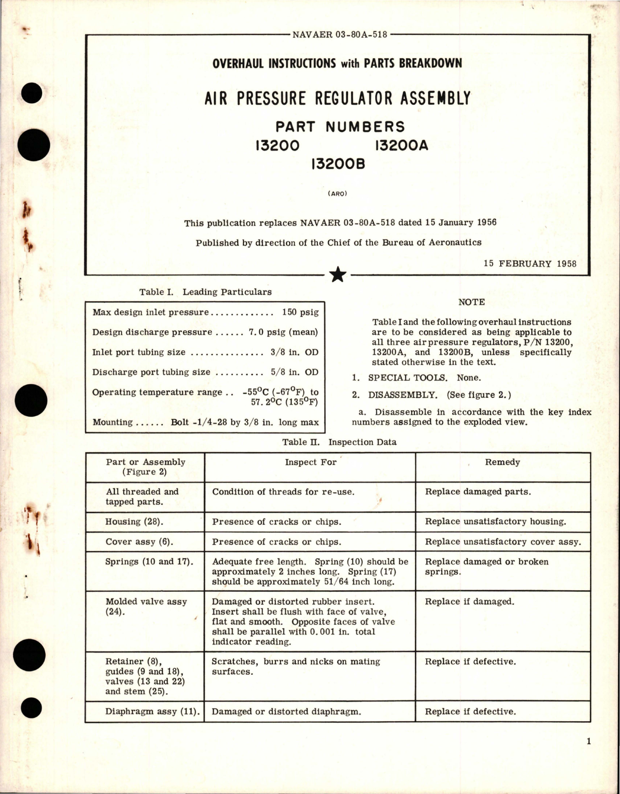 Sample page 1 from AirCorps Library document: Overhaul Instructions with Parts Breakdown for Air Pressure Regulator Assembly - Parts 13200, 13200A and 13200B 