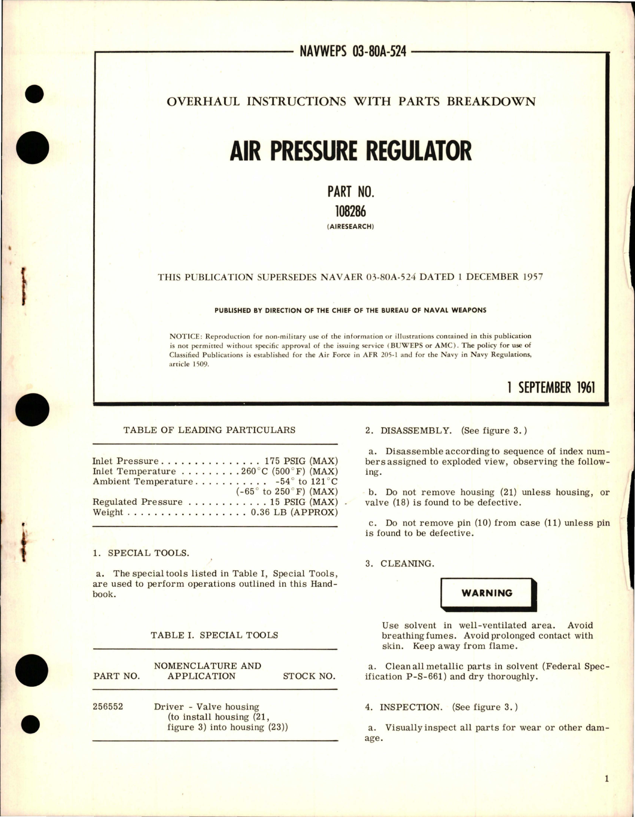Sample page 1 from AirCorps Library document: Overhaul Instructions w Parts Breakdown for Air Pressure Regulator - Part 108286