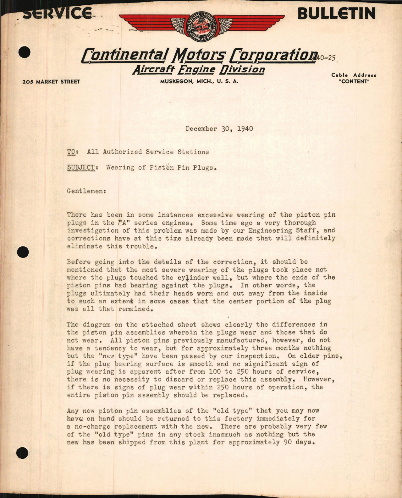 Sample page 1 from AirCorps Library document: Wearing of Piston Pin Plugs