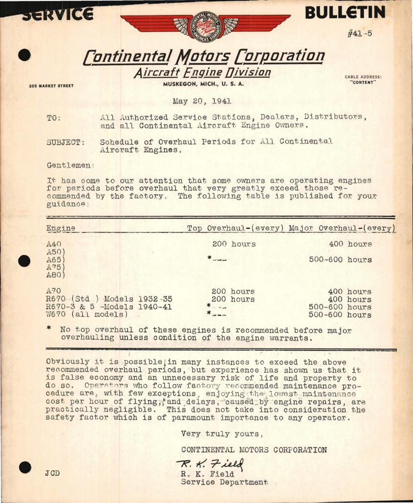 Schedule Of Overhaul Periods For All Continental Aircraft Engines Schedule of overhaul periods for all continental aircraft engines
