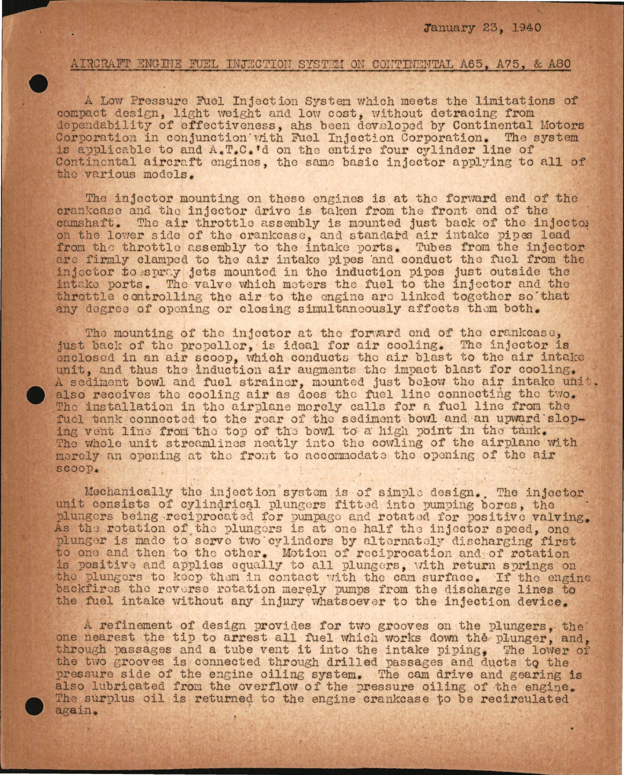 Sample page 1 from AirCorps Library document: Aircraft Engine Fuel Injection System on Continental A65, A75, and A80