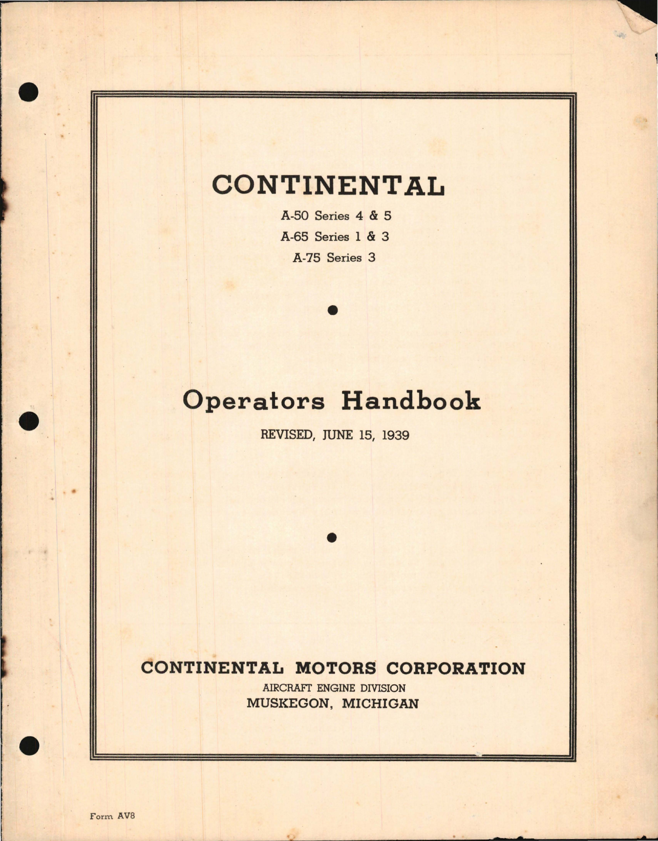 Sample page 1 from AirCorps Library document: Operators Handbook for Continental A-50, A-65, and A-75 Series Engines