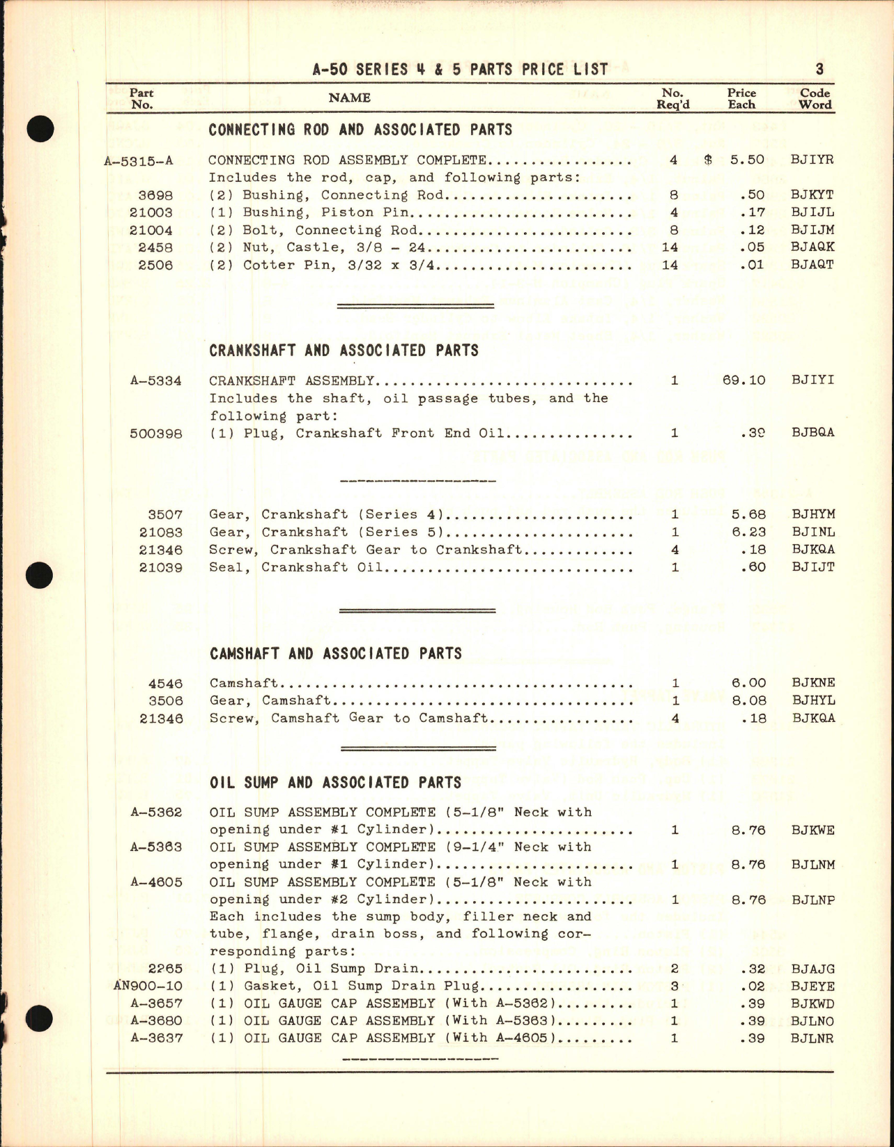 Sample page 5 from AirCorps Library document: Parts Price List for Continental A-50 Series 4 and 5