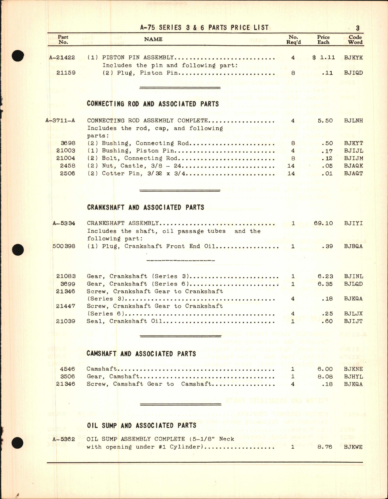 Sample page 5 from AirCorps Library document: Parts Price List for Continental A-75 Series 3 and Series 6
