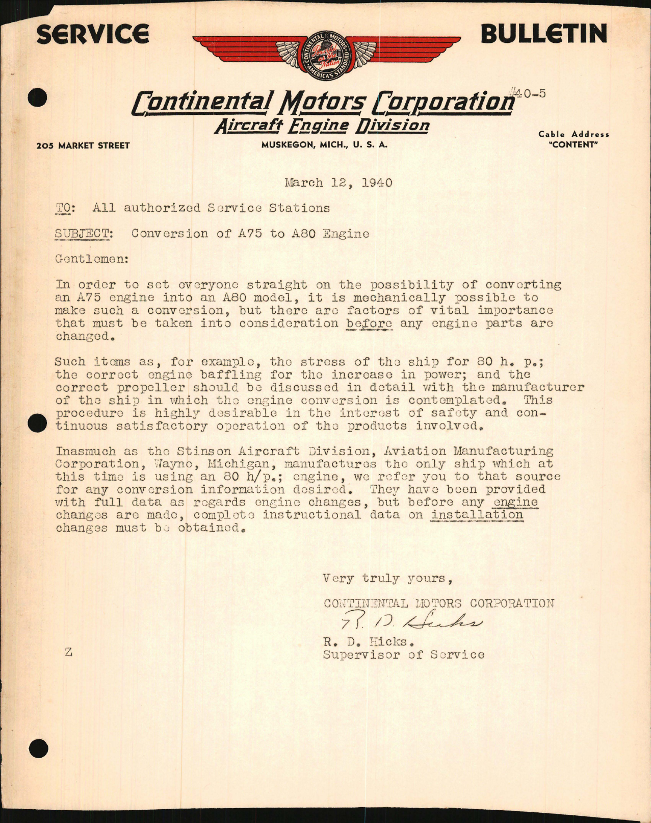 Sample page 1 from AirCorps Library document: Conversion of A75 to A80 Engine