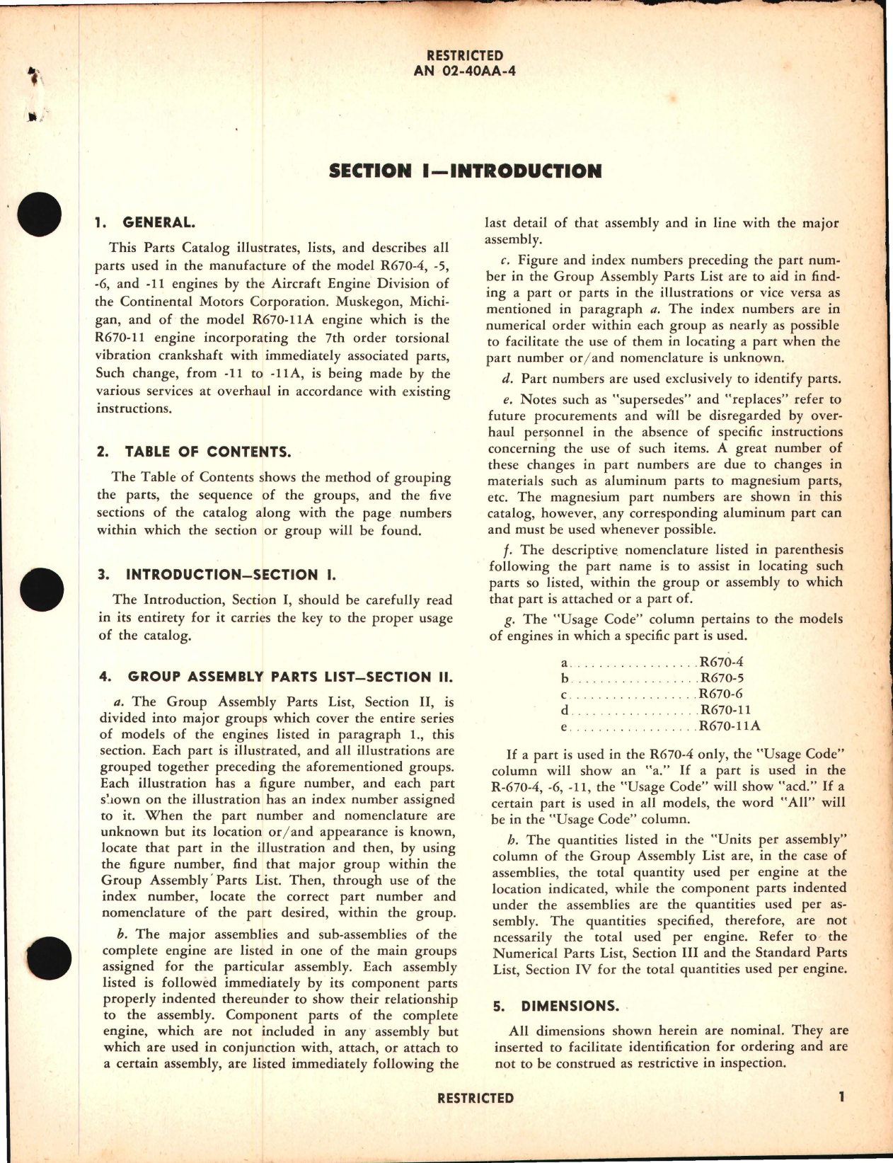 Sample page 5 from AirCorps Library document: Parts Catalog for Aircraft Engines R-670-4, R-670-5, R-670-6, and R-670-11
