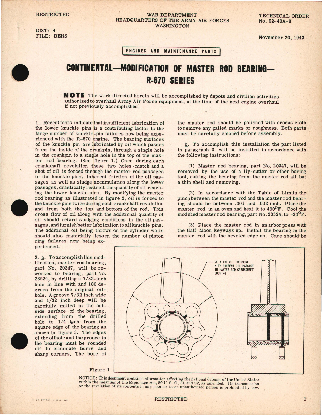 Sample page 1 from AirCorps Library document: Modification of Master Rod Bearing - R-670 Series Engines