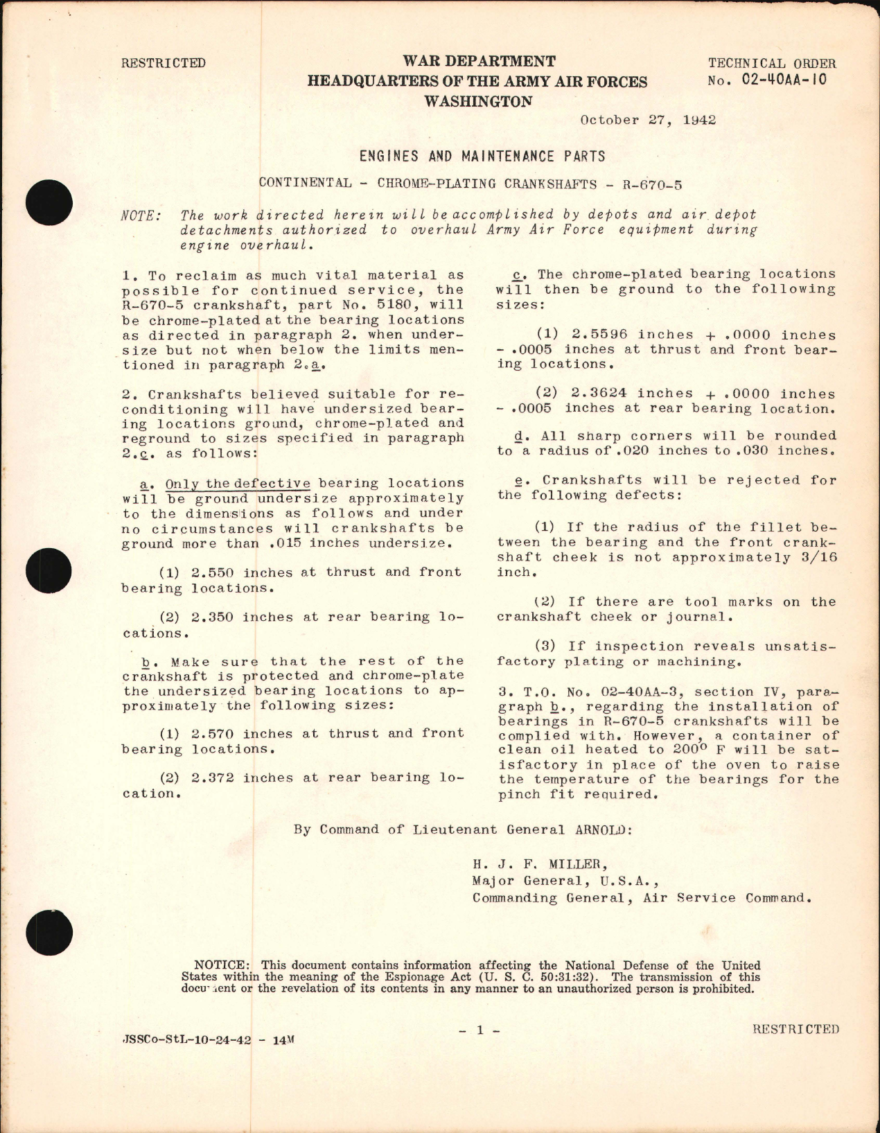 Sample page 1 from AirCorps Library document: Continental Chrome Plating Crankshafts - R-670-5 Engine