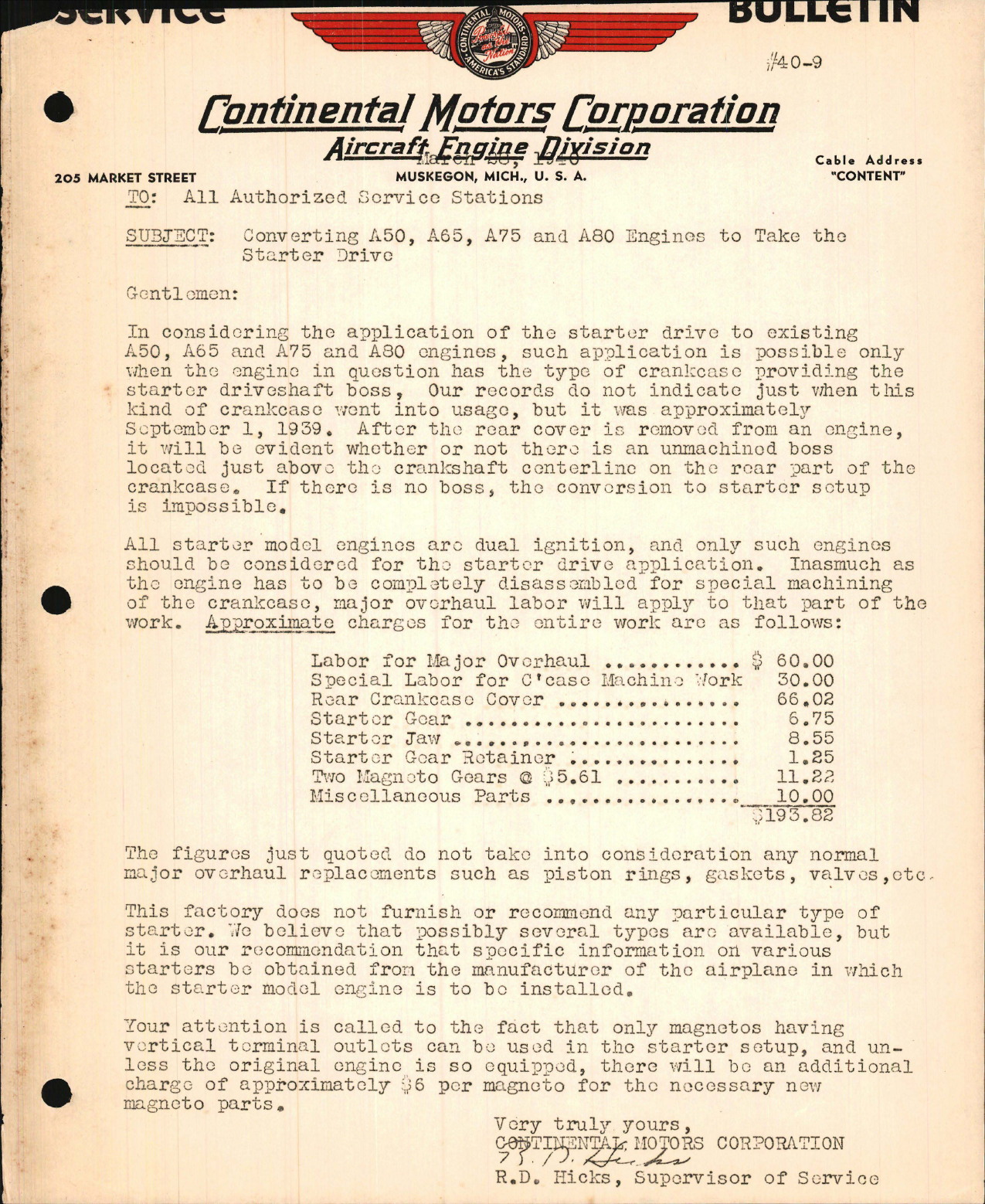 Sample page 1 from AirCorps Library document: Converting A50, A65, A75 and A80 Engines to Take the Starter Drive