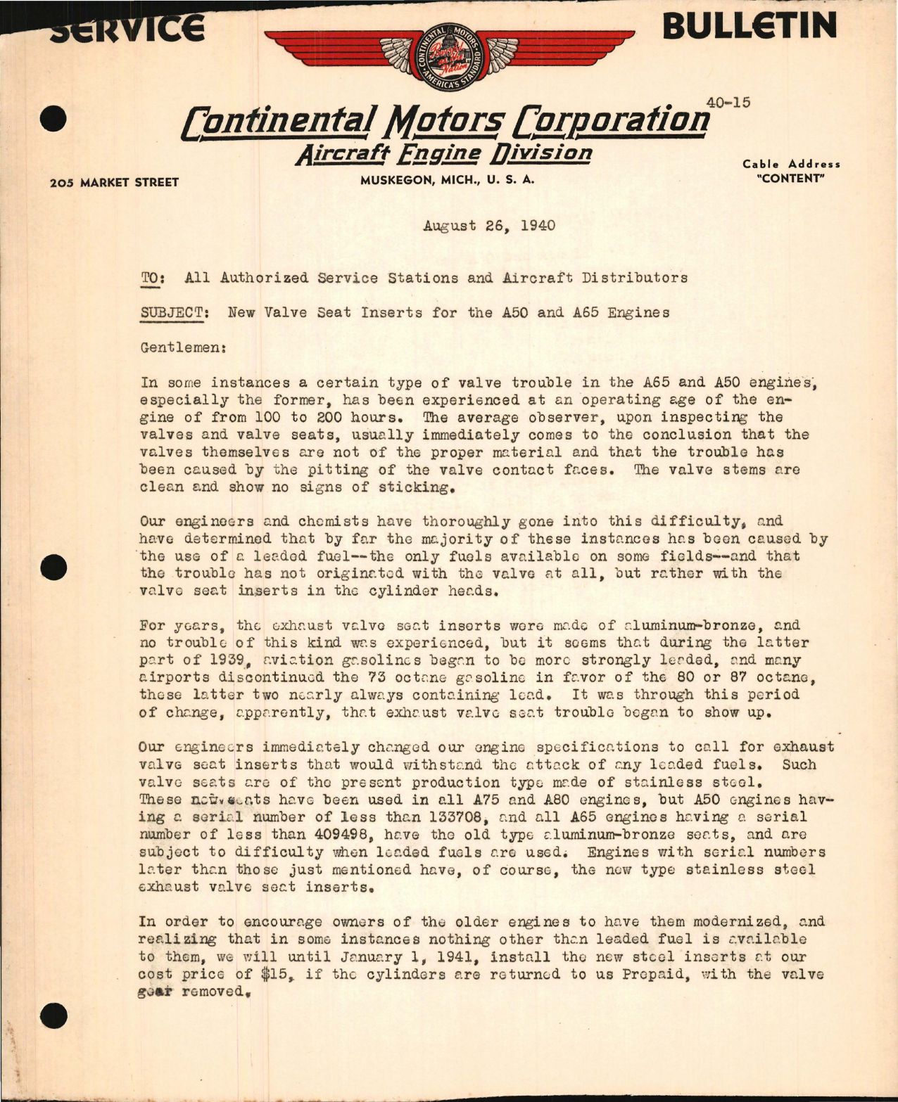 Sample page 1 from AirCorps Library document: New Valve Seat Inserts for the A50 and A65 Engines