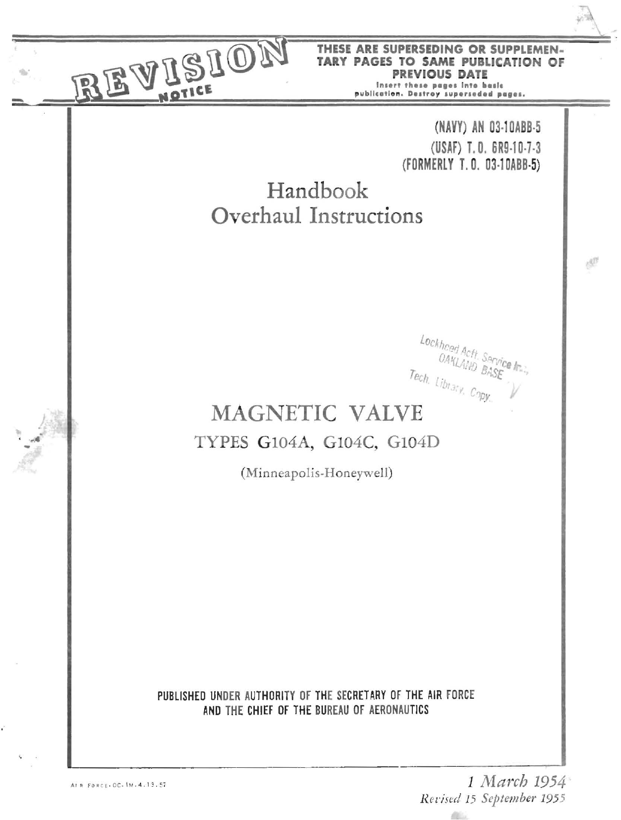 Sample page 1 from AirCorps Library document: Overhaul Instructions for Magnetic Valve - Types G104A, G104C, and G104D 