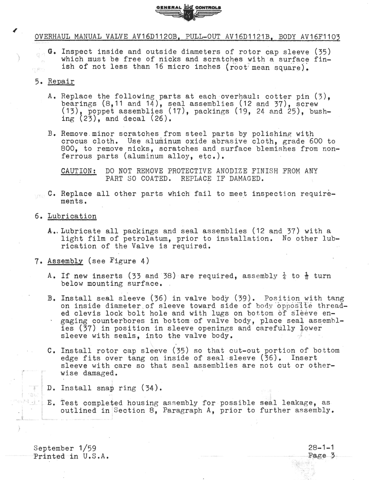 Sample page 5 from AirCorps Library document: Overhaul Manual with Parts Catalog for - Manually Operated Rotary Plug Valve  AV-16D1120B, Pull Out Valve AV-16D1121B, and Housing Assembly AV-16F1103