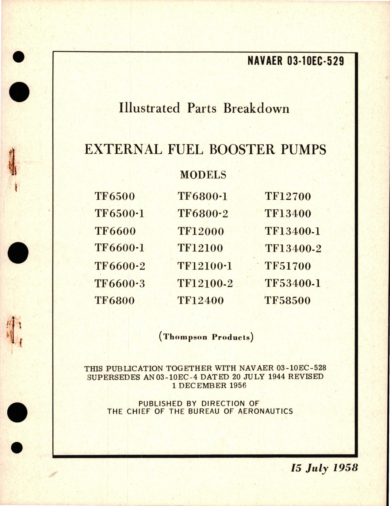 Sample page 1 from AirCorps Library document: Illustrated Parts Breakdown for External Fuel Booster Pumps