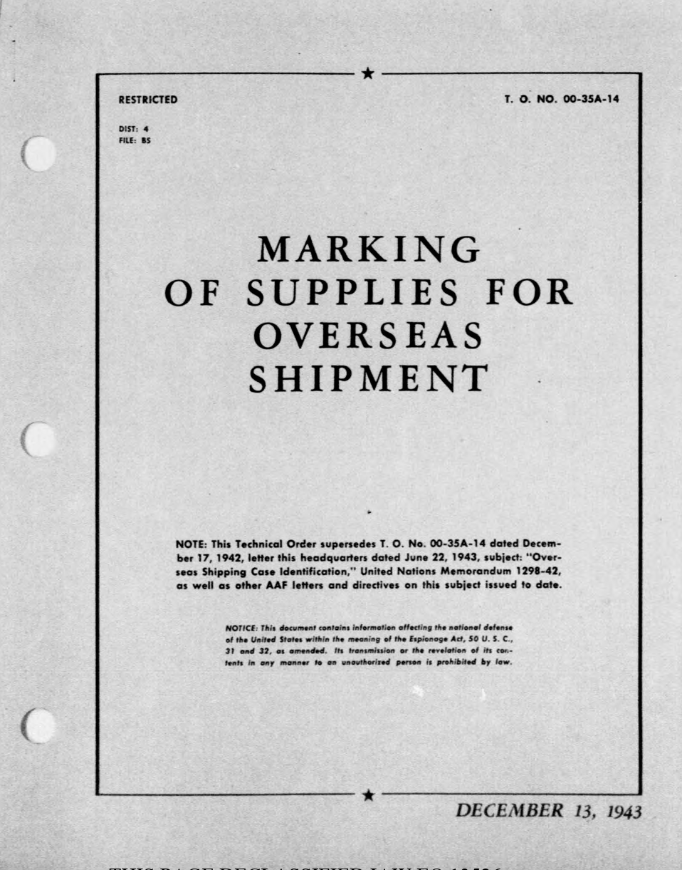 Sample page 1 from AirCorps Library document: Markings of Supplies for Overseas Shipment