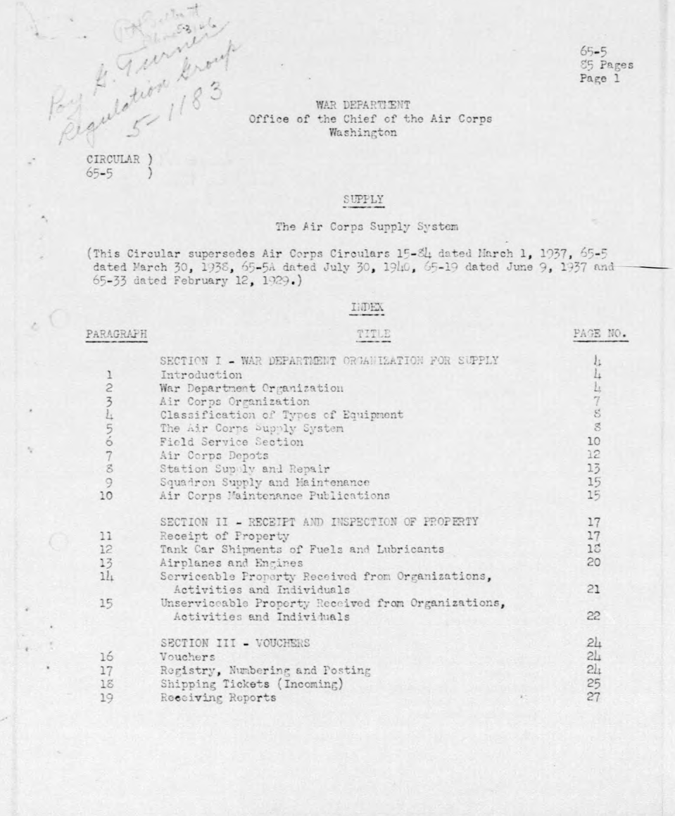 Sample page 1 from AirCorps Library document: The Air Corps Supply System