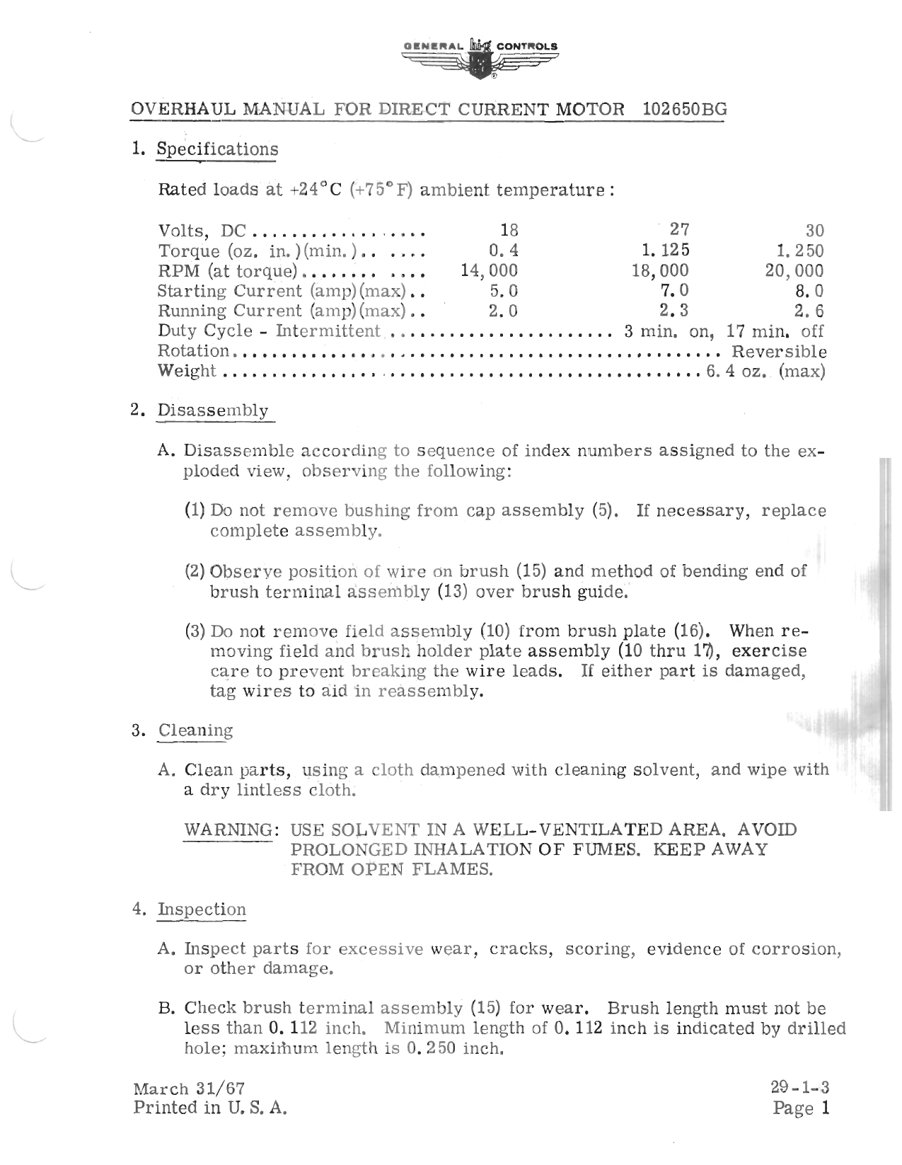 Sample page 1 from AirCorps Library document: Overhaul Manual for Direct Current Motor - 102650BG 