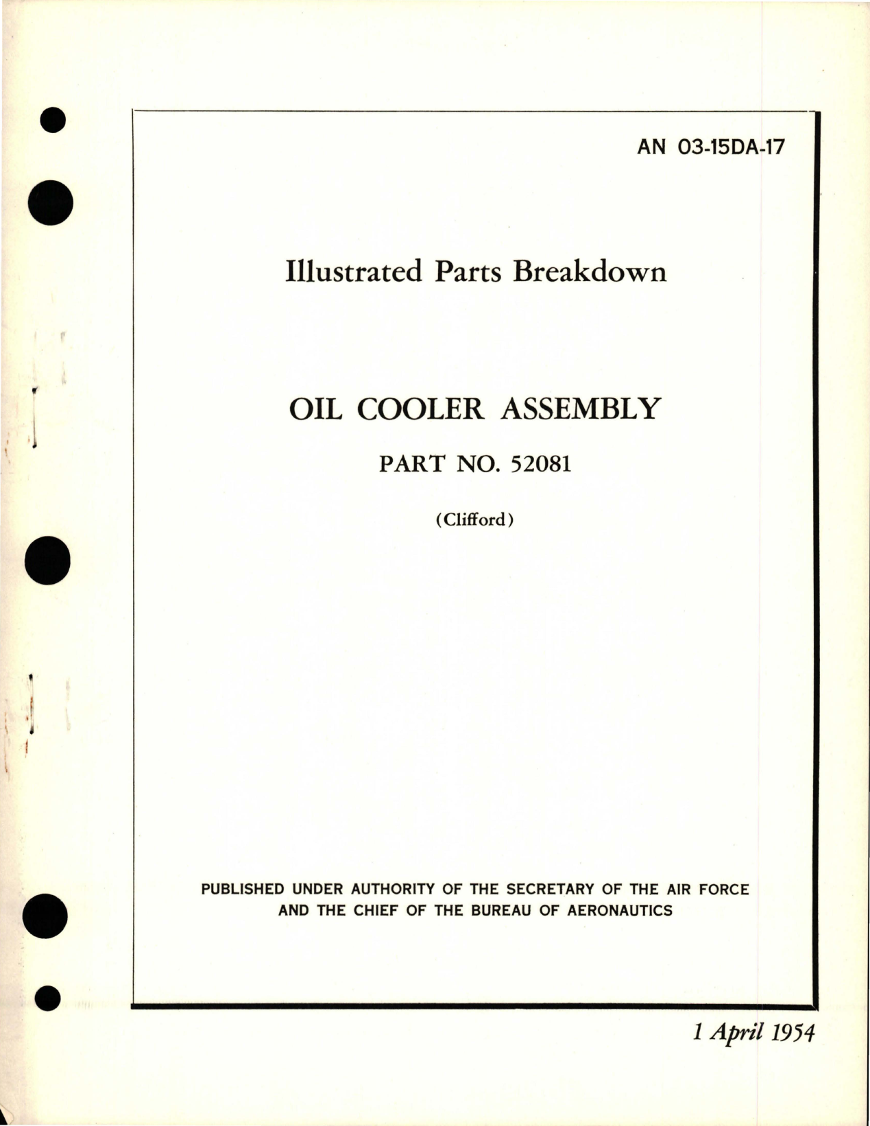 Sample page 1 from AirCorps Library document: Illustrated Parts Breakdown for Oil Cooler Assembly - Part 52081
