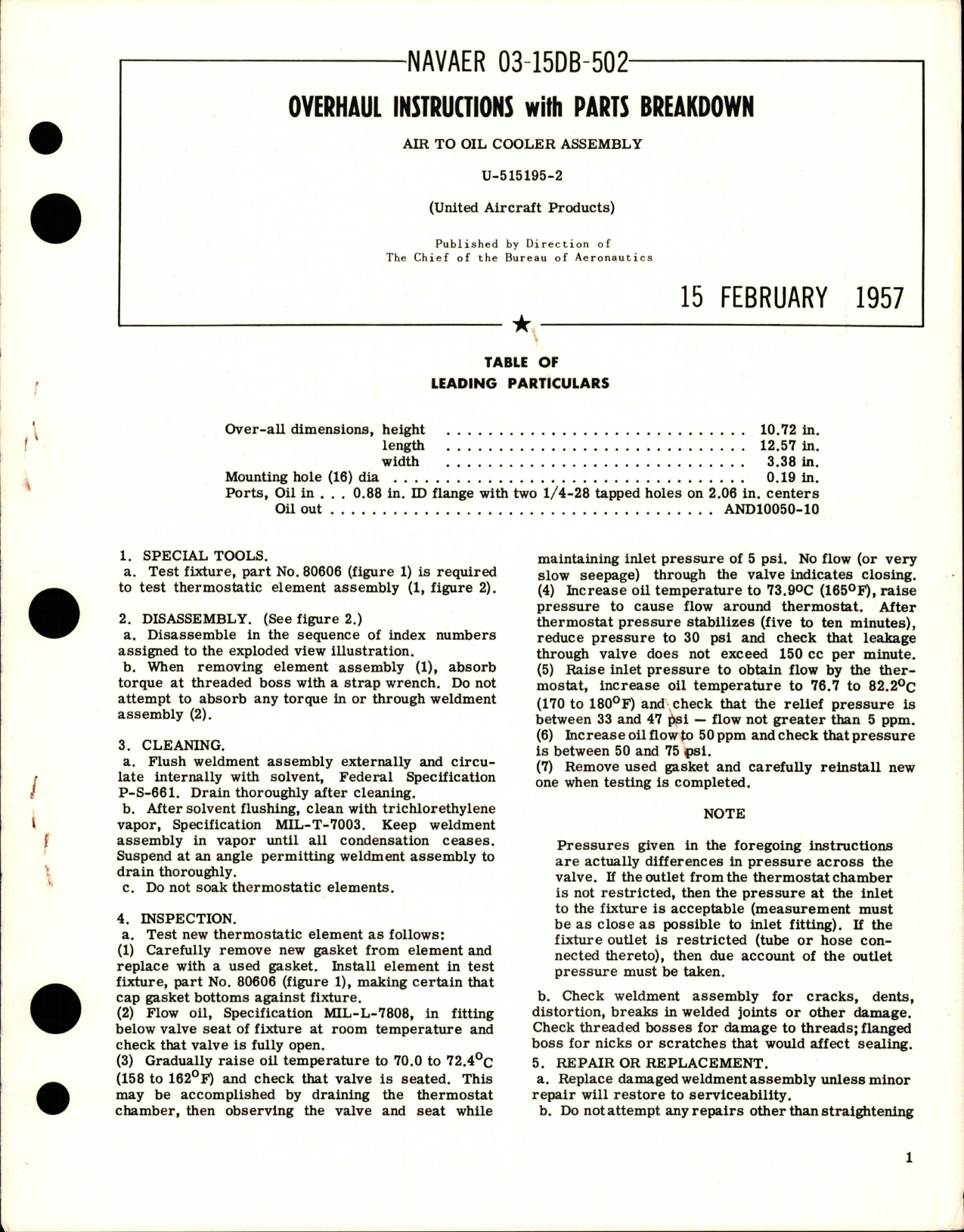 Sample page 1 from AirCorps Library document: Overhaul Instructions with Parts for Air to Oil Cooler Assembly - U-515195-2