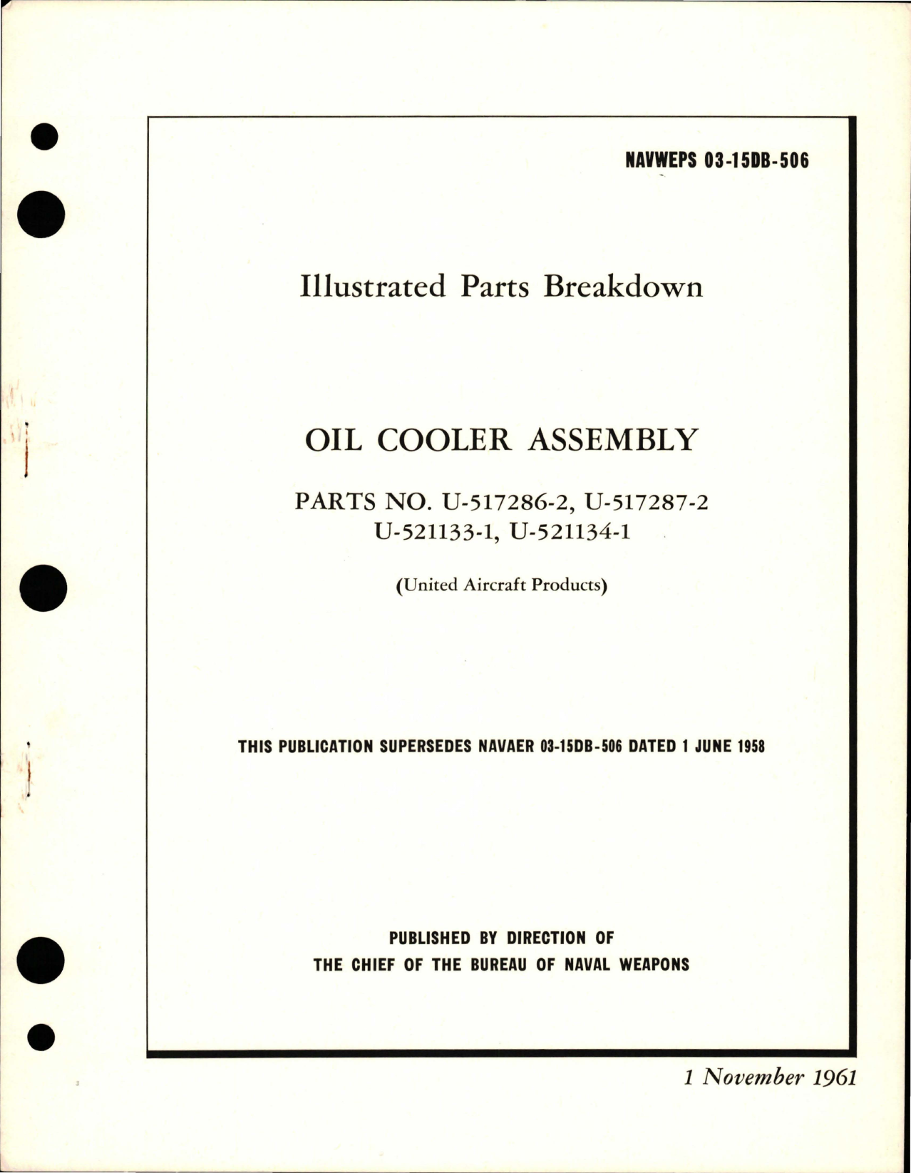Sample page 1 from AirCorps Library document: Illustrated Parts Breakdown for Oil Cooler Assembly - Parts U-517286-2, U-517287-2, U-521133-1 and U-521134-1