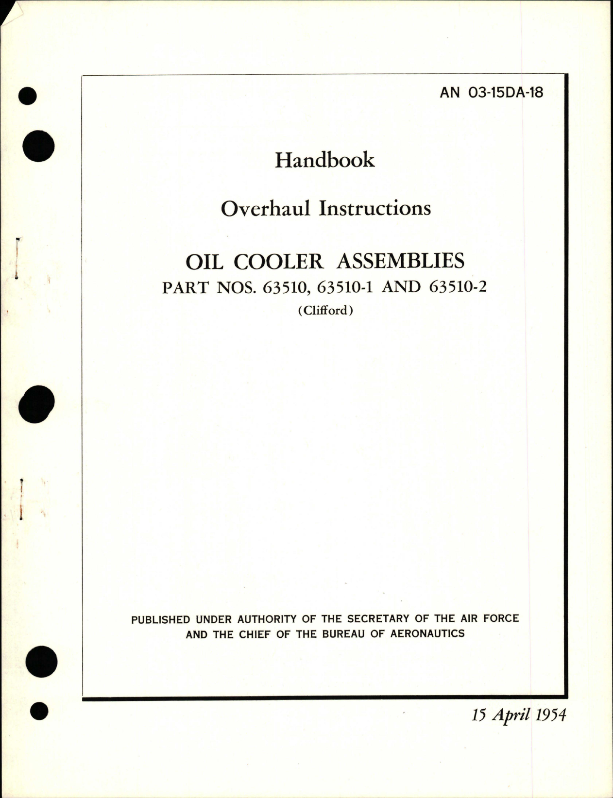 Sample page 1 from AirCorps Library document: Overhaul Instructions for Oil Cooler Assemblies - Parts 63510, 63510-1 and 63510-2