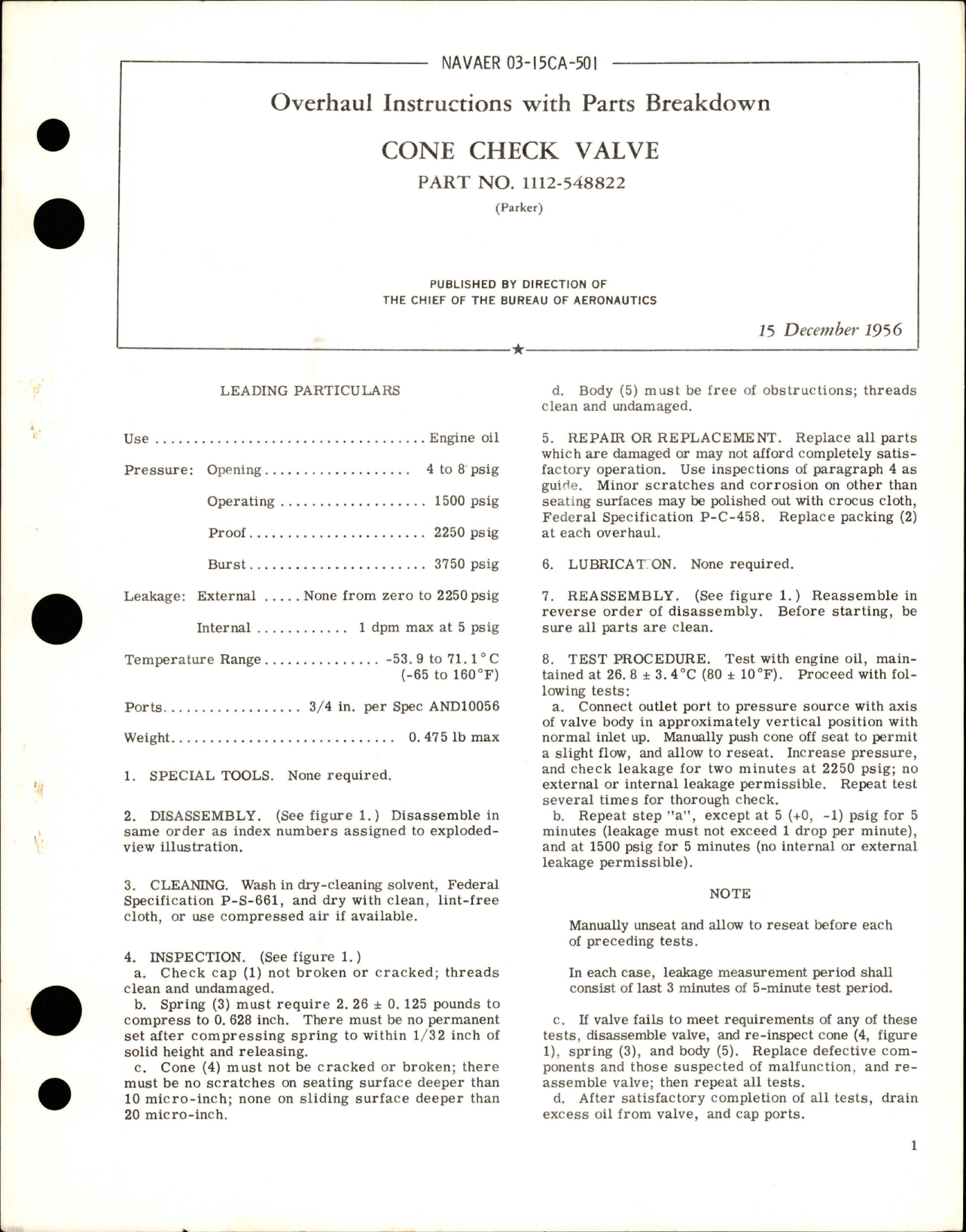 Sample page 1 from AirCorps Library document: Overhaul Instructions with Parts Breakdown for Cone Check Valve - Part 1112-548822