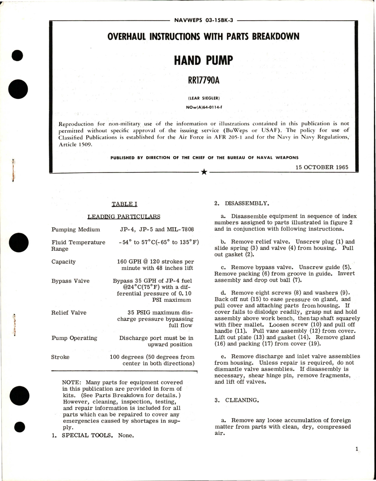 Sample page 1 from AirCorps Library document: Overhaul Instructions with Parts Breakdown for Hand Pump - RR17790A
