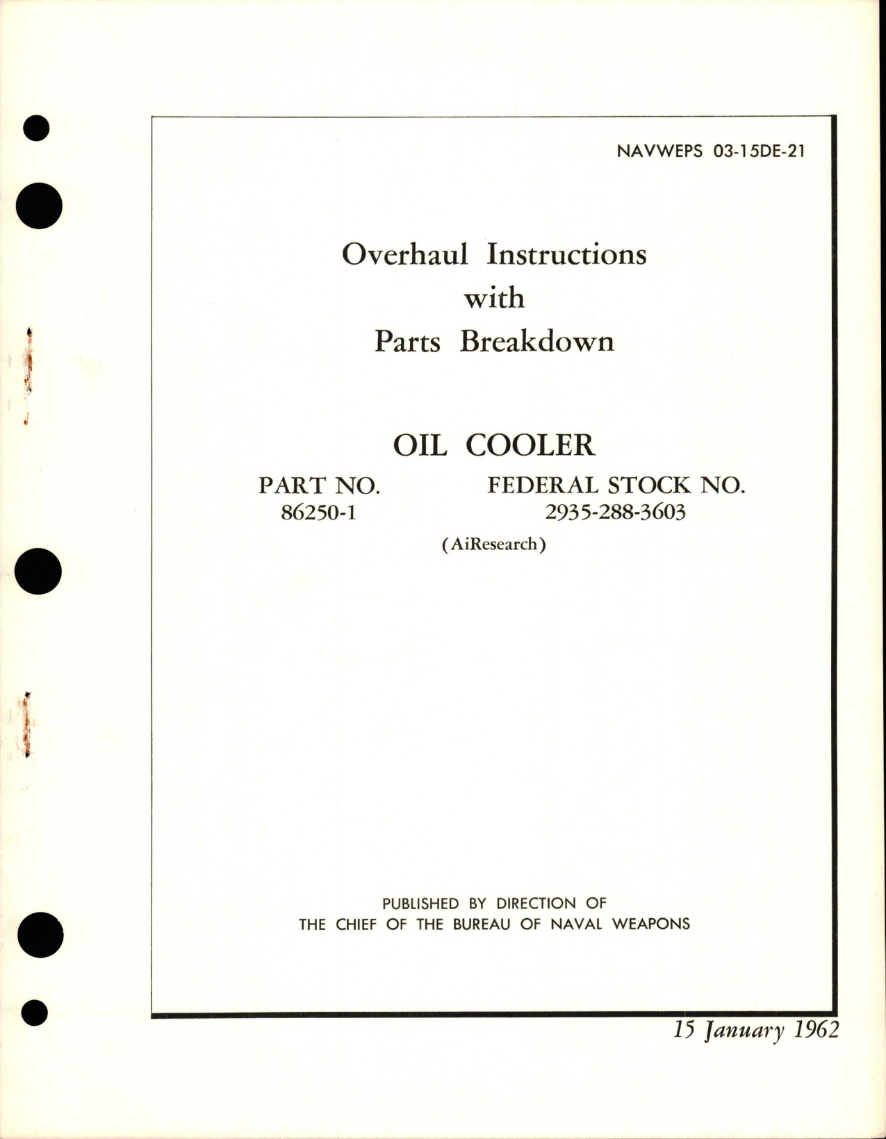 Sample page 1 from AirCorps Library document: Overhaul Instructions with Parts Breakdown for Oil Cooler - Part 86250-1