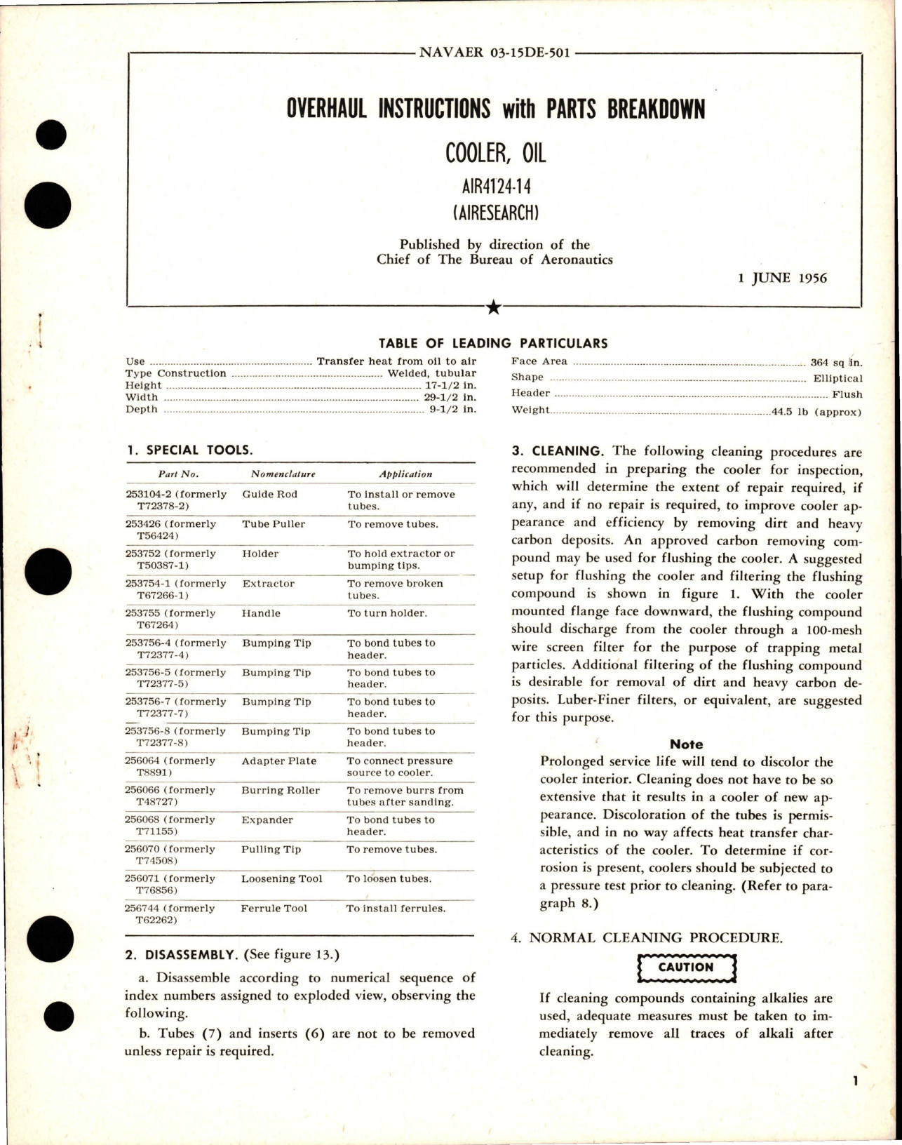 Sample page 1 from AirCorps Library document: Overhaul Instructions with Parts Breakdown for Oil Cooler - AIR4124-14 