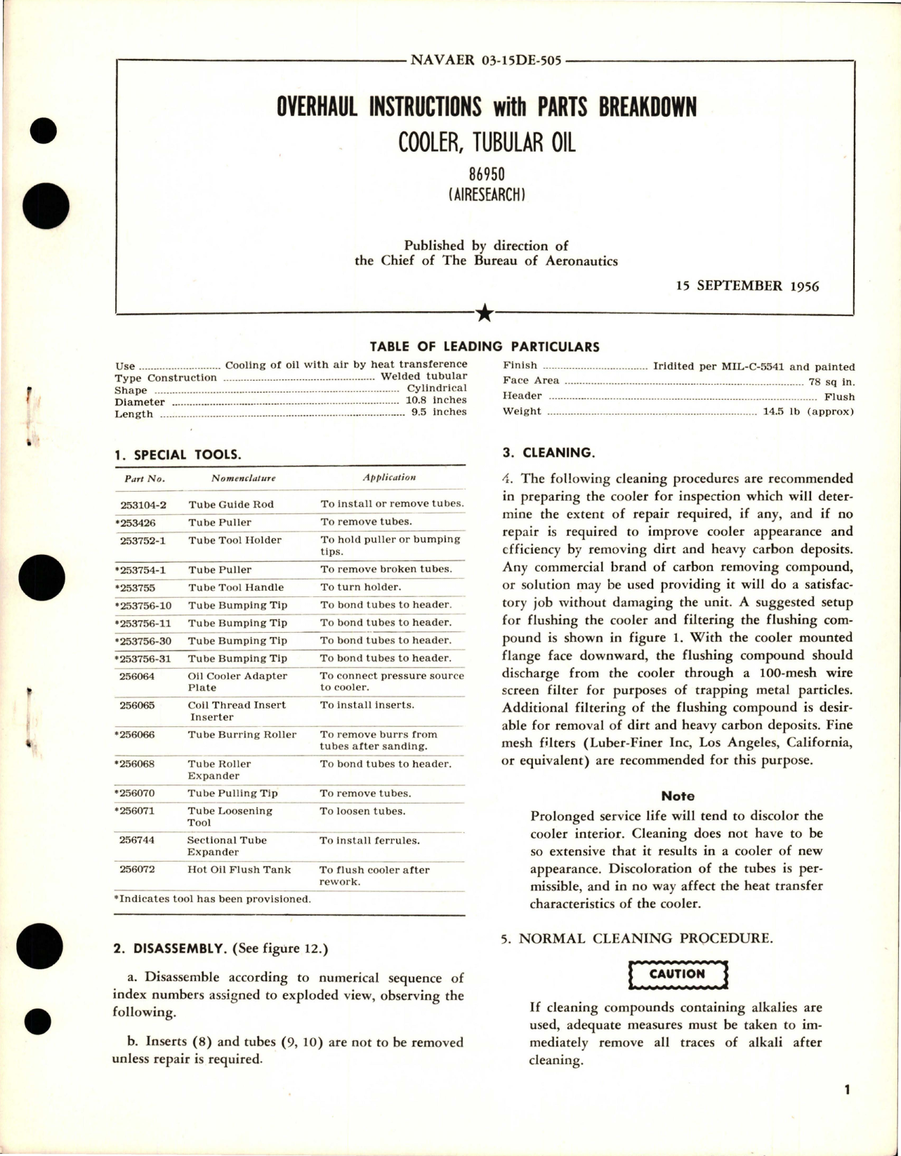 Sample page 1 from AirCorps Library document: Overhaul Instructions with Parts Breakdown for Tubular Oil Cooler - 86950