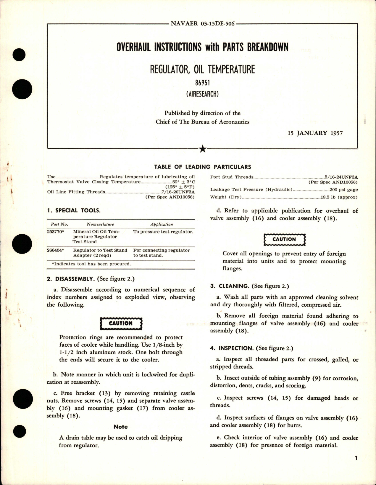 Sample page 1 from AirCorps Library document: Overhaul Instructions with Parts Breakdown for Oil Temperature Regulator - 86951