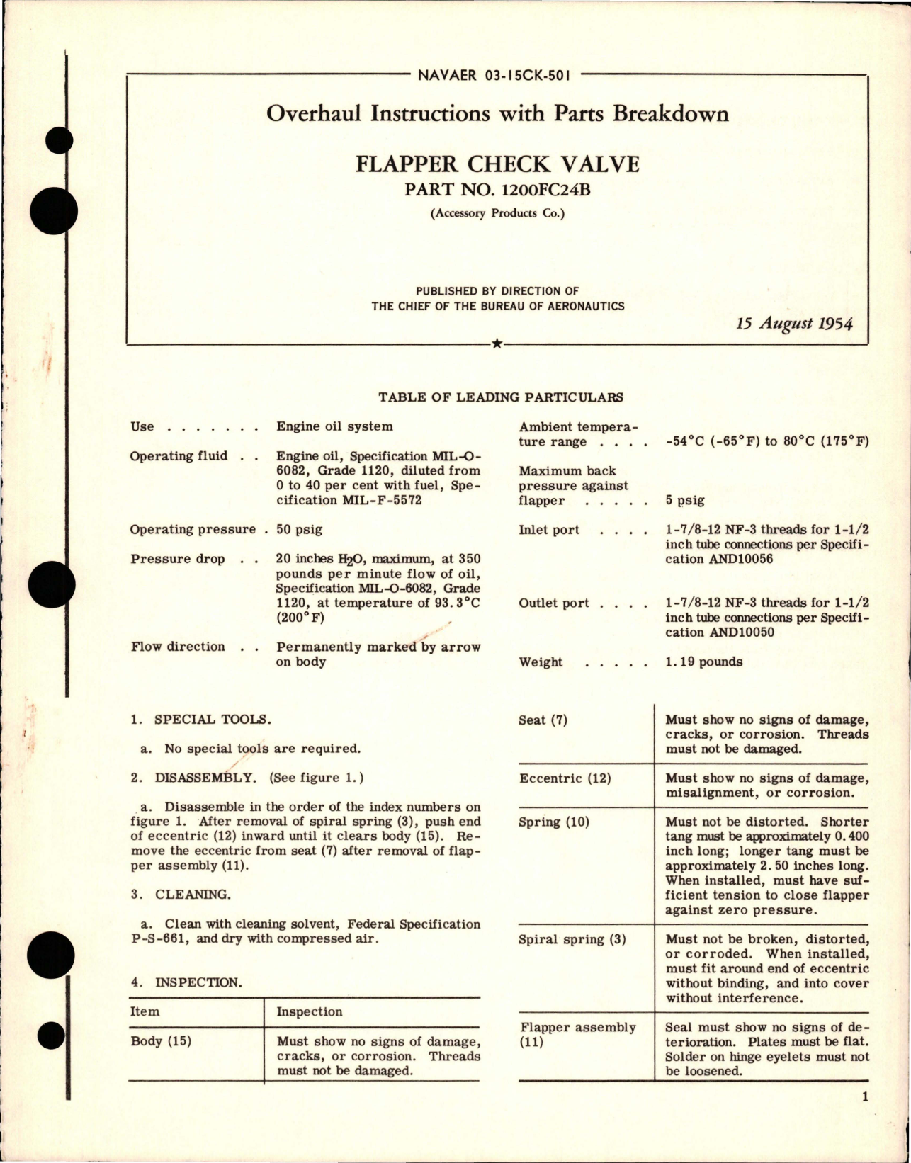 Sample page 1 from AirCorps Library document: Overhaul Instructions with Parts Breakdown for Flapper Check Valve - Part 1200FC24B 