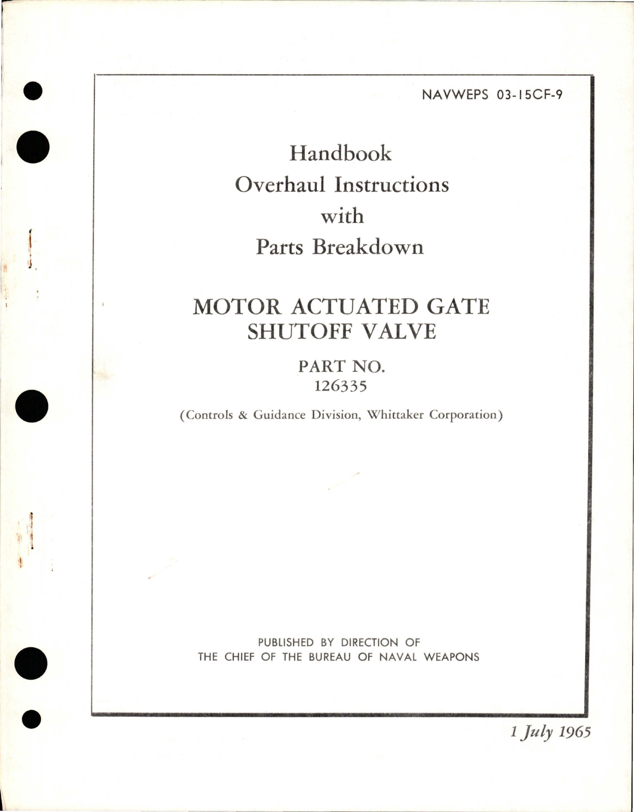 Sample page 1 from AirCorps Library document: Overhaul Instructions with Parts for Motor Actuated Gate Shutoff Valve - Part 126335