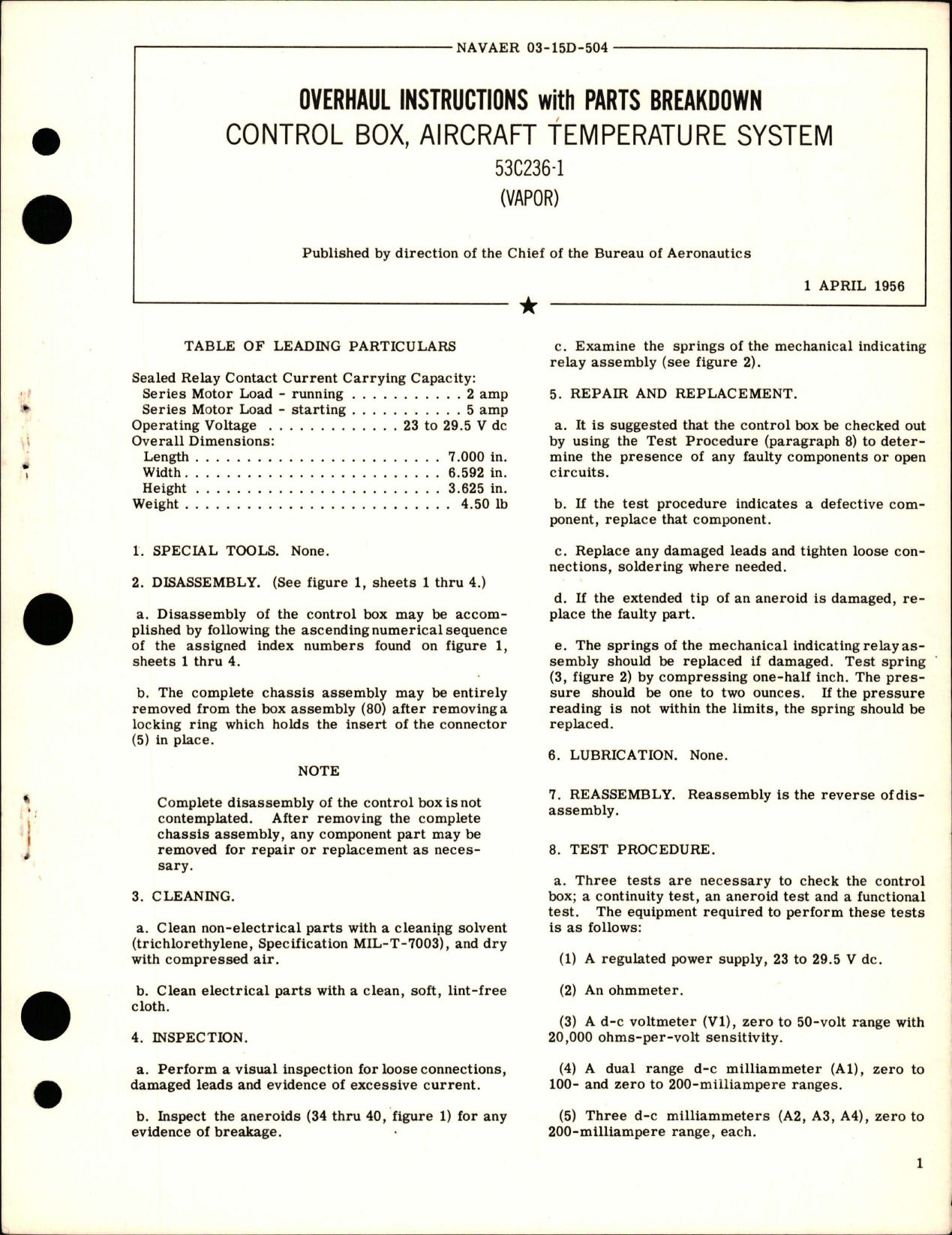 Sample page 1 from AirCorps Library document: Overhaul Instructions with Parts for Aircraft Temperature System Control Box - 53C236-1