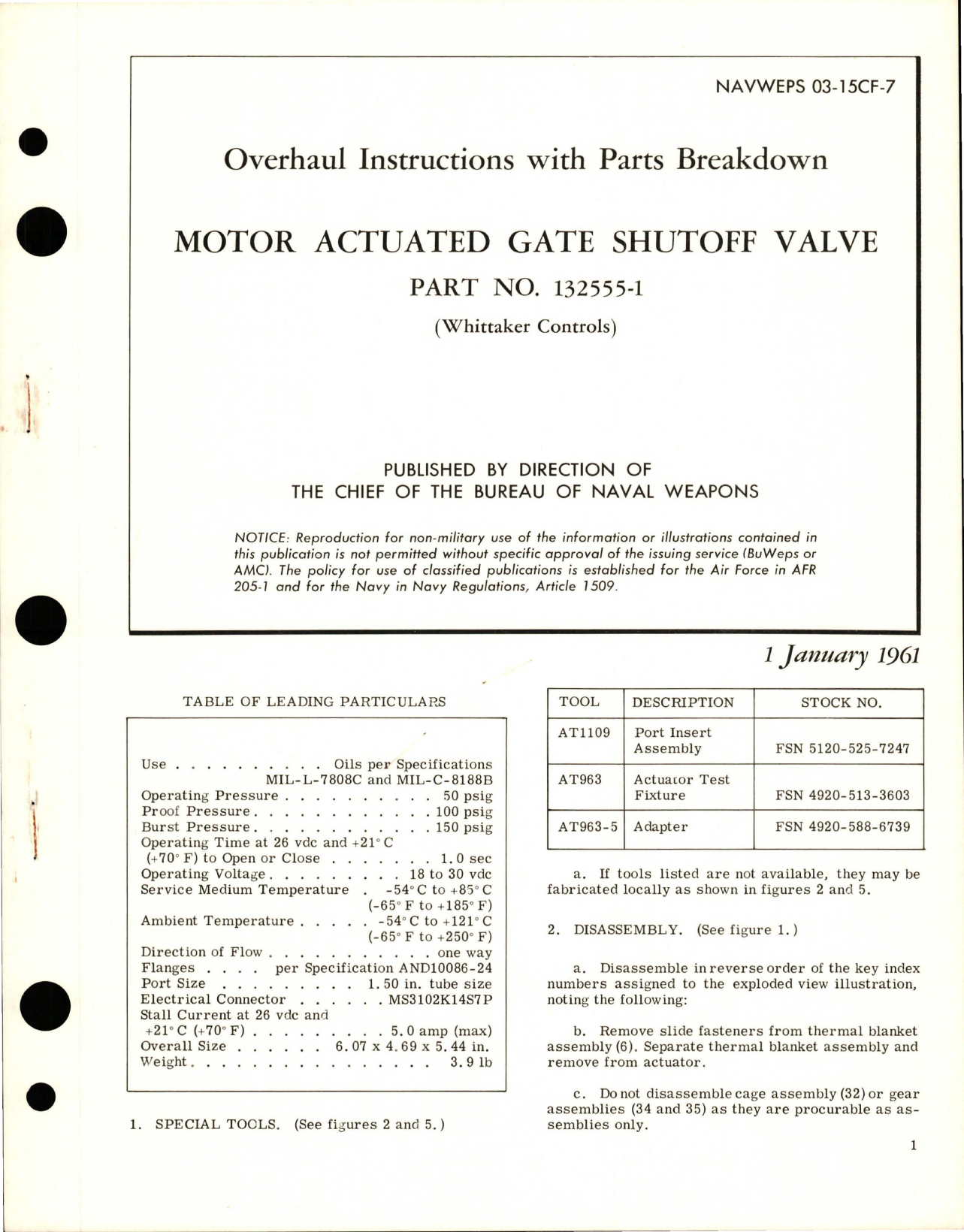 Sample page 1 from AirCorps Library document: Overhaul Instructions with Parts Breakdown for Motor Actuated Gate Shutoff Valve - Part 132555-1