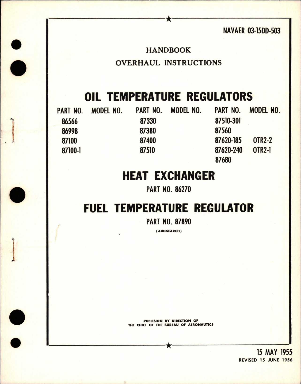 Sample page 1 from AirCorps Library document: Overhaul Instructions for Oil Temperature Regulators, Heat Exchanger and Fuel Temp Regulator