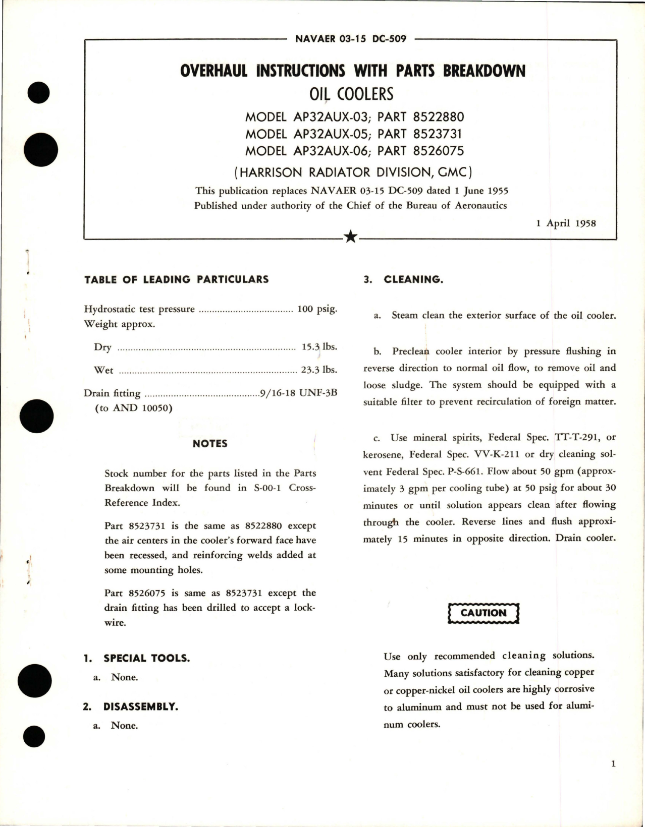 Sample page 1 from AirCorps Library document: Overhaul Instructions with Parts Breakdown for Oil Coolers