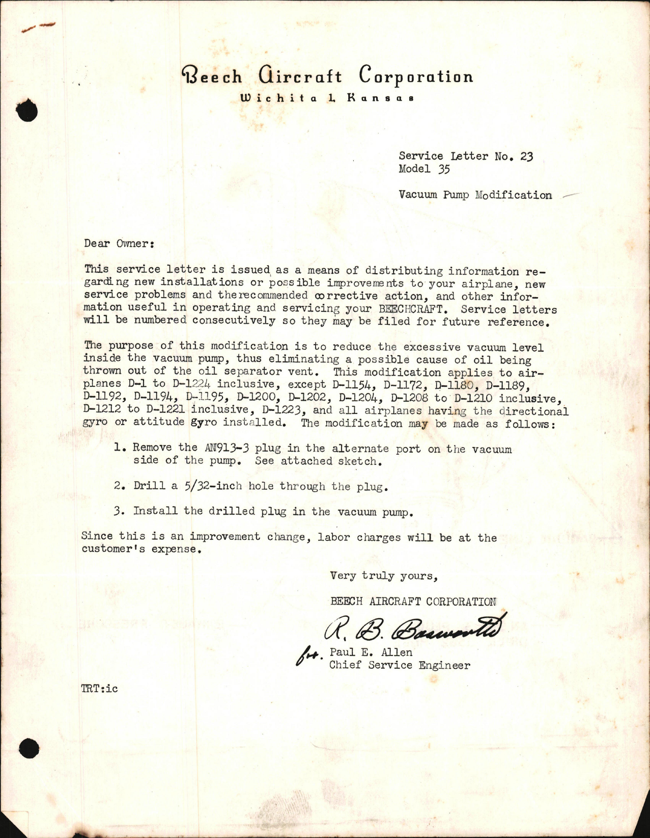 Sample page 1 from AirCorps Library document: Vacuum Pump Modification