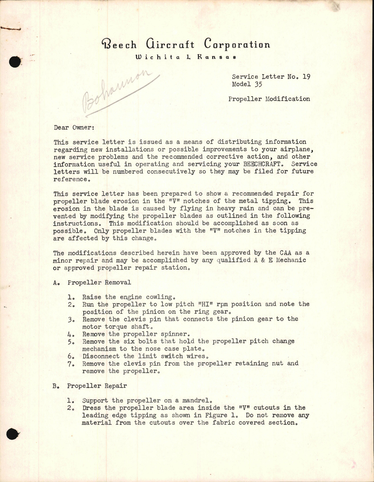 Sample page 1 from AirCorps Library document: Propeller Modification