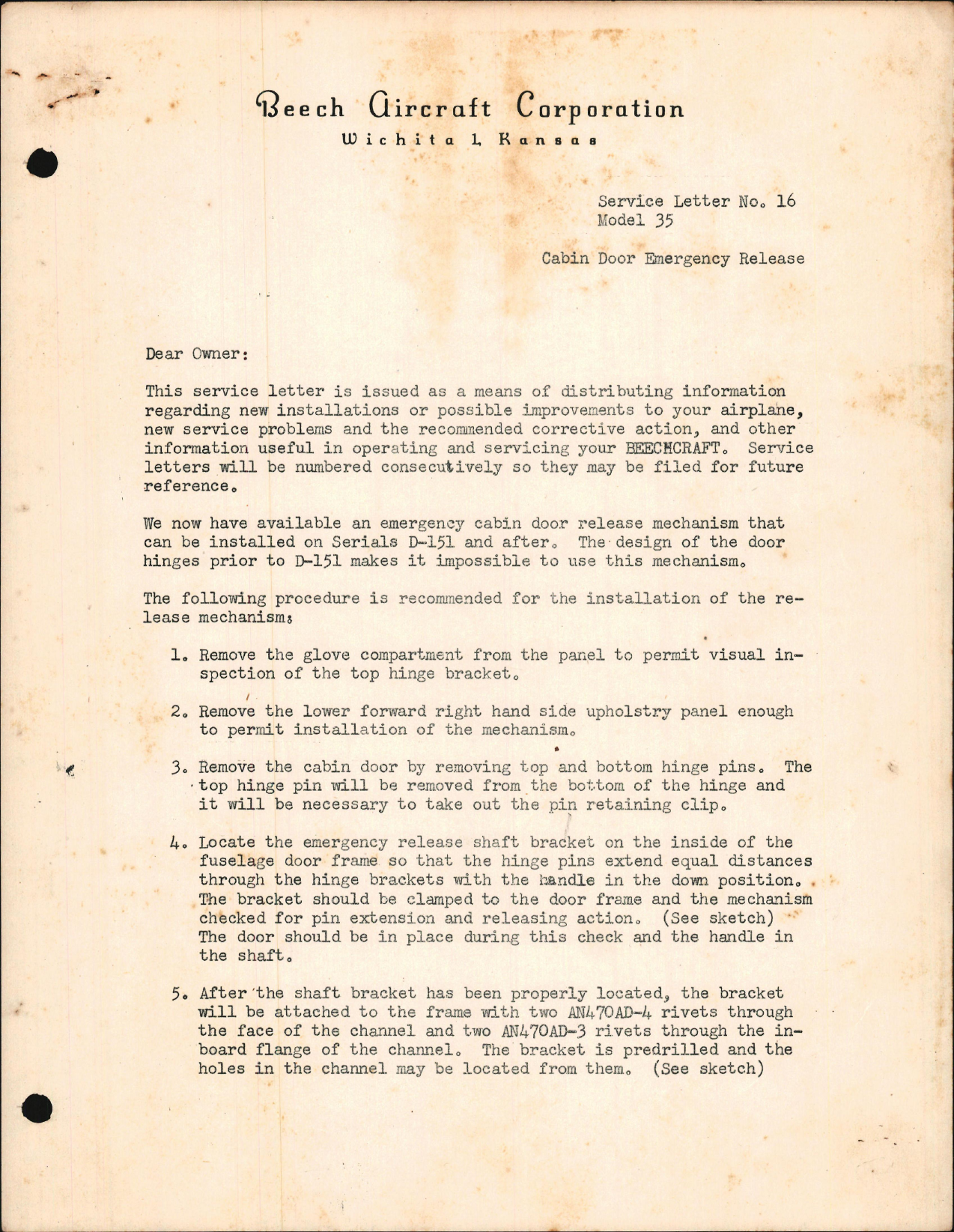 Sample page 1 from AirCorps Library document: Cabin Door Emergency Release