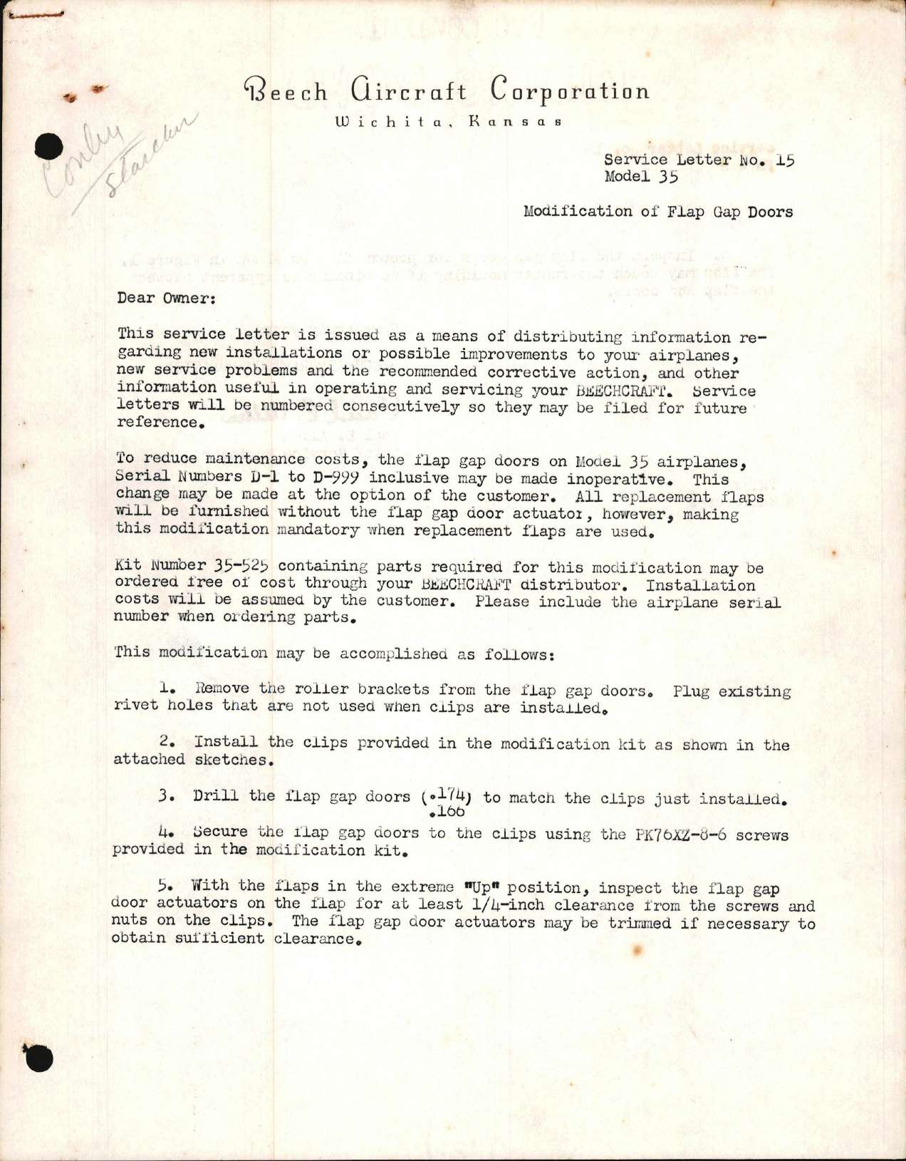 Sample page 1 from AirCorps Library document: Modification of Flap Gap Doors