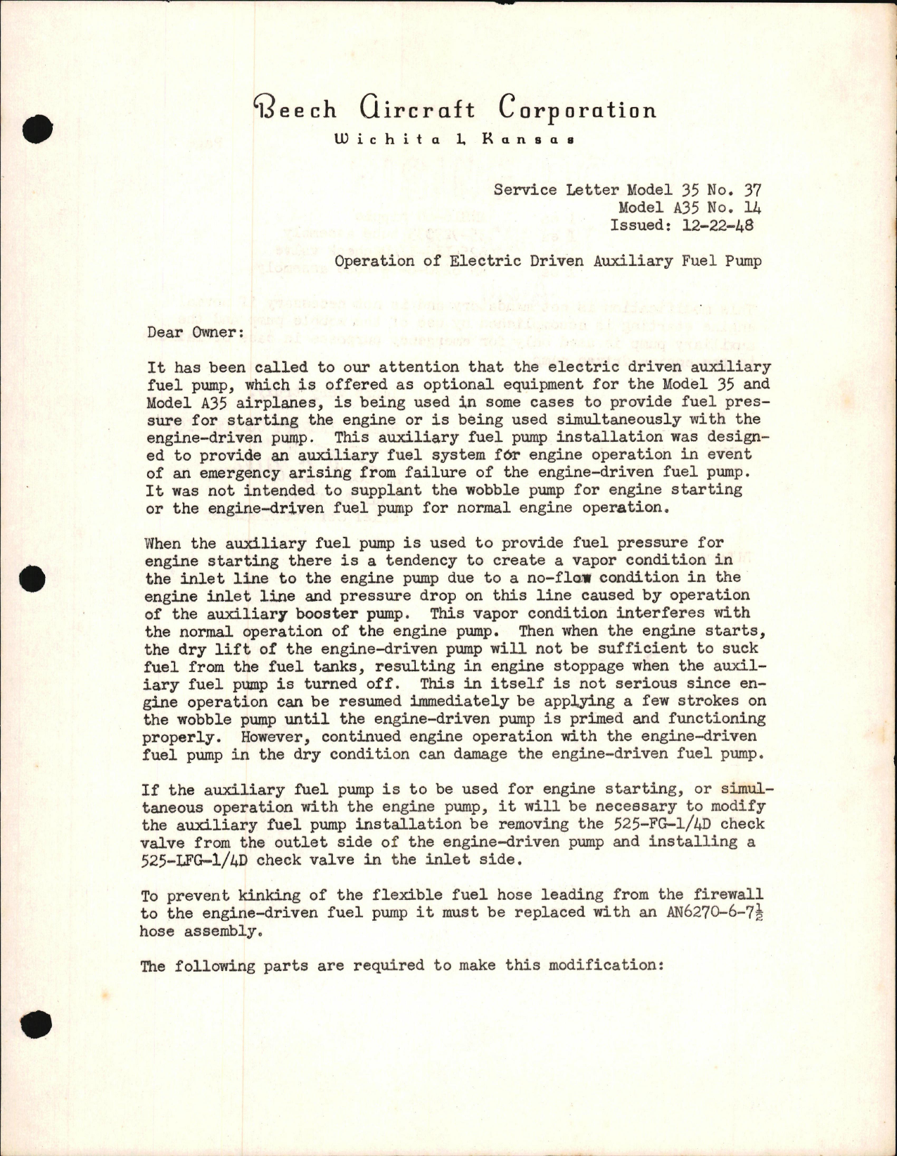 Sample page 1 from AirCorps Library document: Operation of Electric Driven Auxiliary Fuel Pump