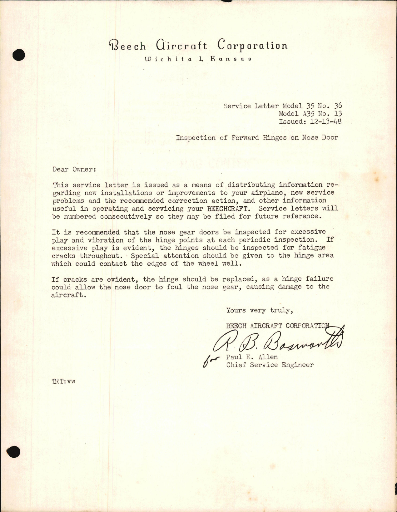 Sample page 1 from AirCorps Library document: Inspection of Forward Hinges on Nose Door