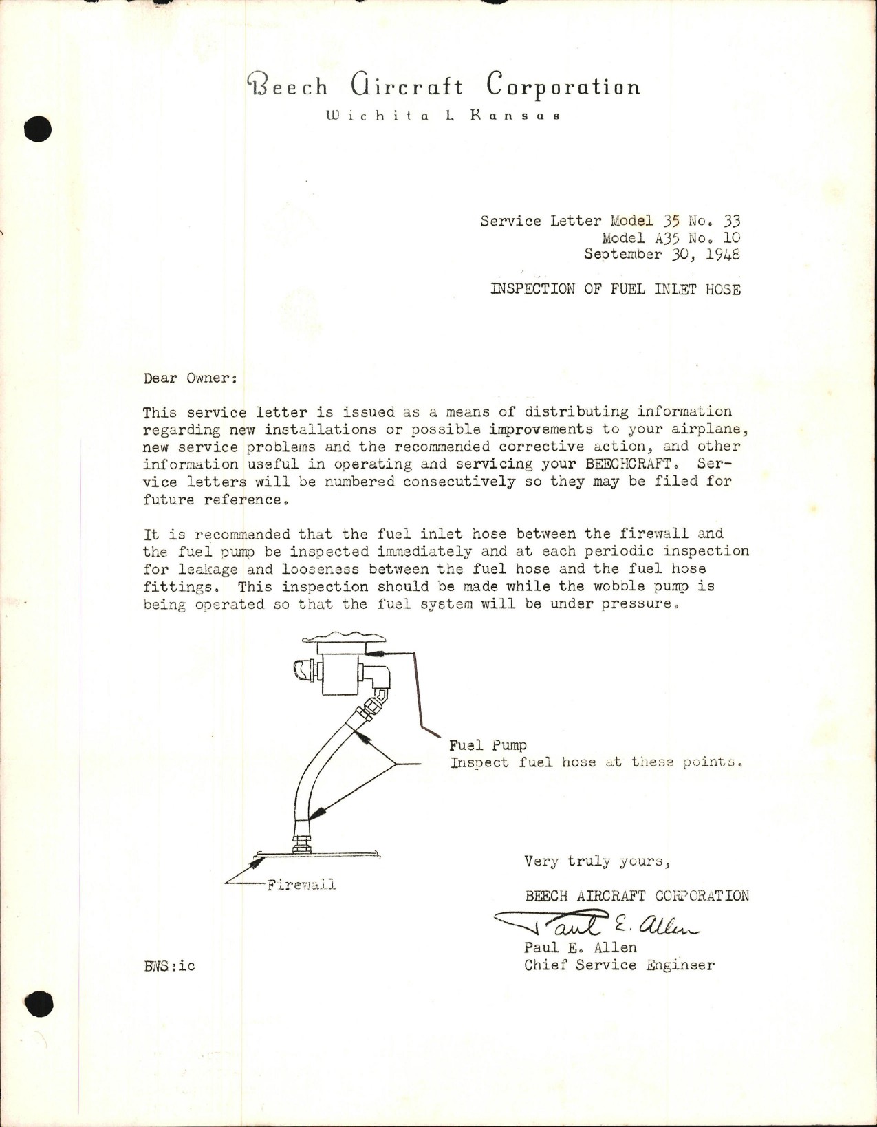 Sample page 1 from AirCorps Library document: Inspection of Fuel Inlet Hose